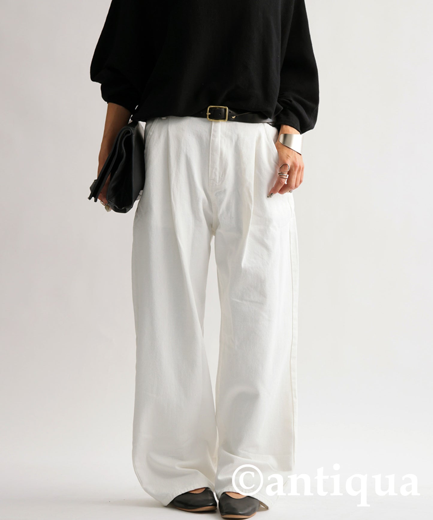 100%Cotton Twill Fabric Wide Tuck Pants Ladies