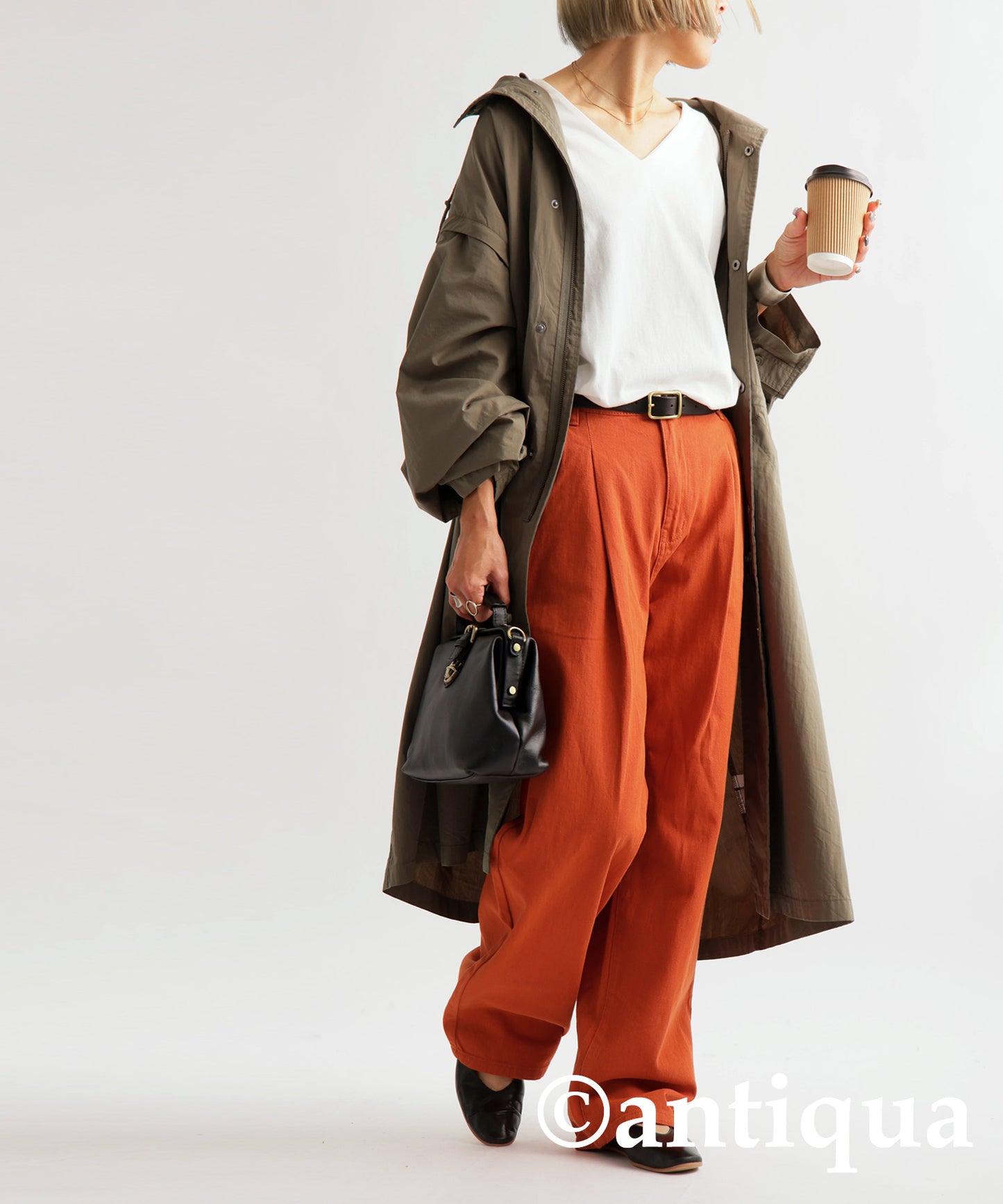 100%Cotton Twill Fabric Wide Tuck Pants Ladies