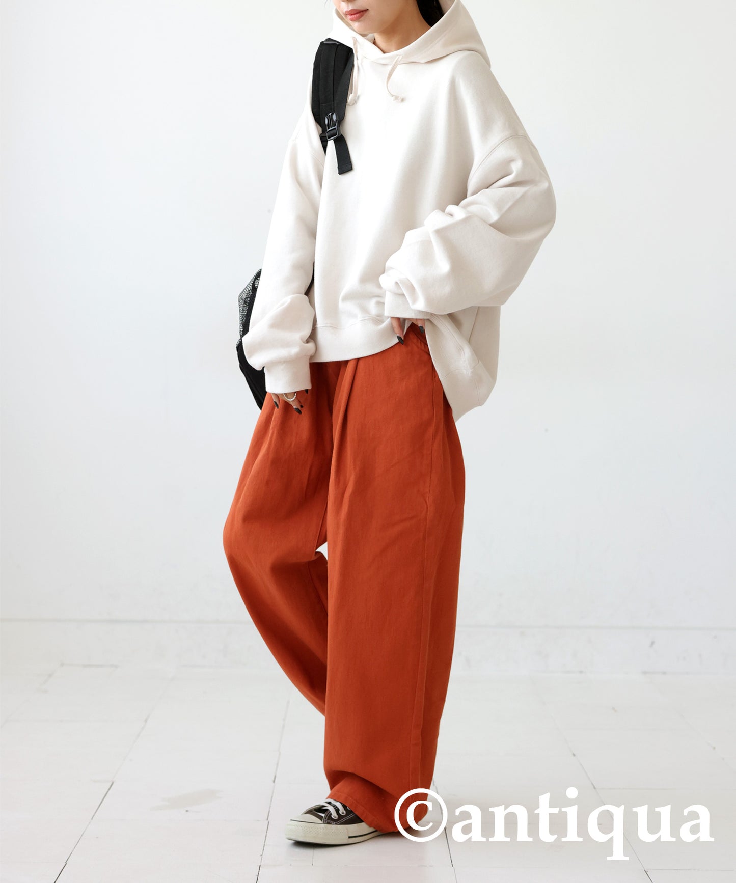 100%Cotton Twill Fabric Wide Tuck Pants Ladies