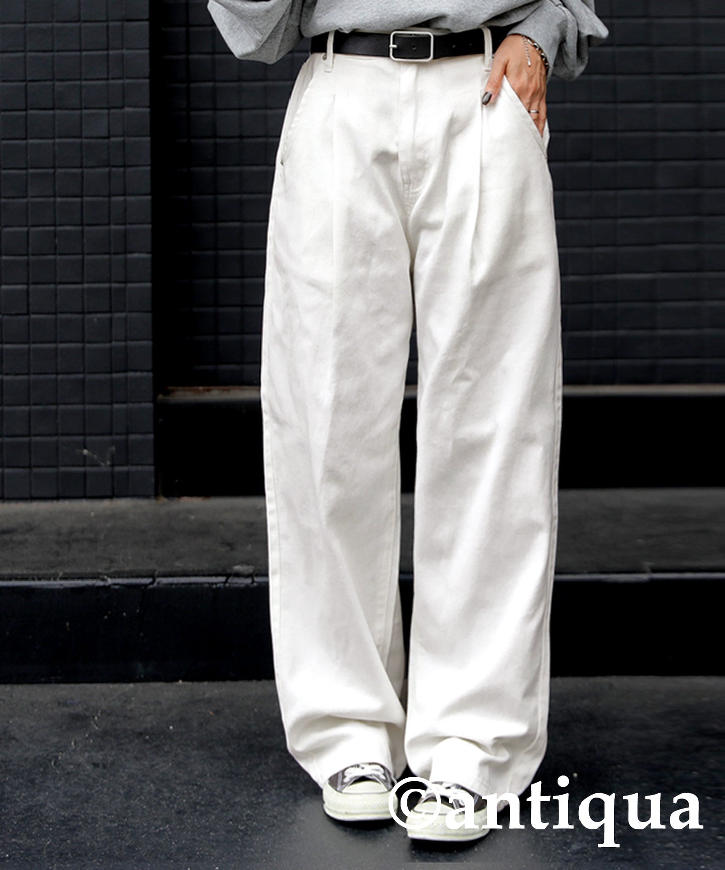 100%Cotton Twill Fabric Wide Tuck Pants Ladies