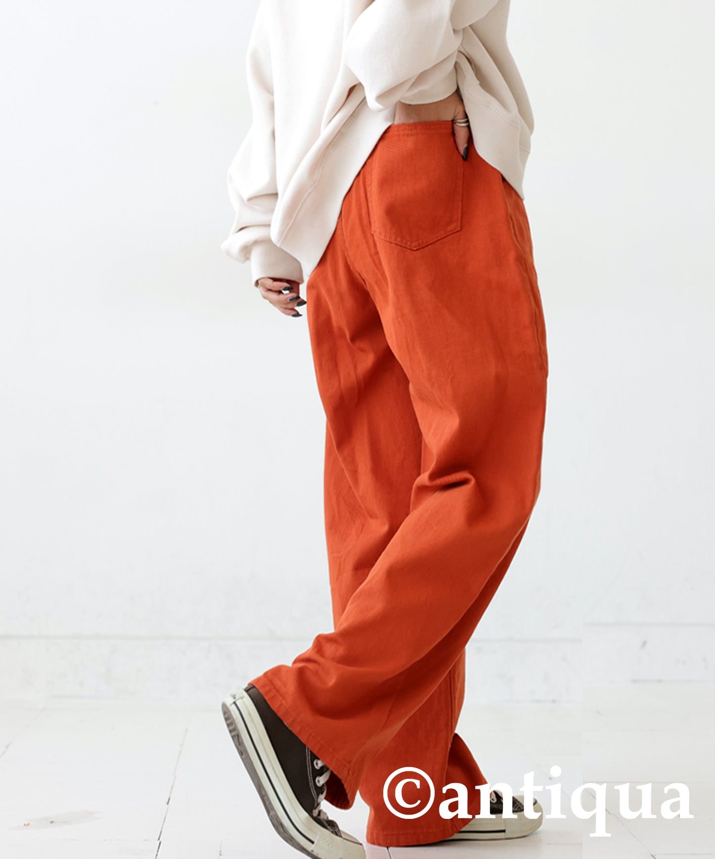 100%Cotton Twill Fabric Wide Tuck Pants Ladies