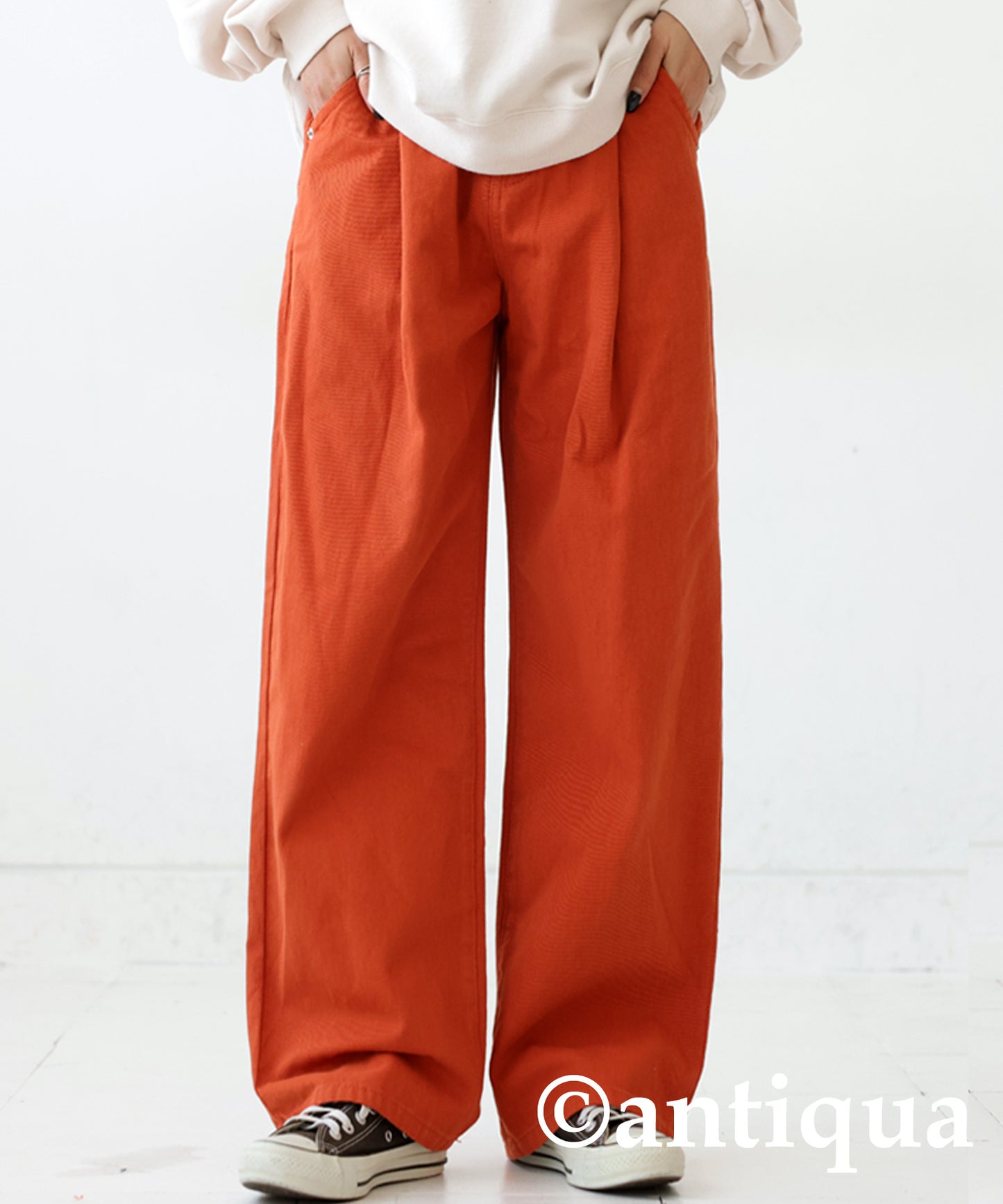 100%Cotton Twill Fabric Wide Tuck Pants Ladies