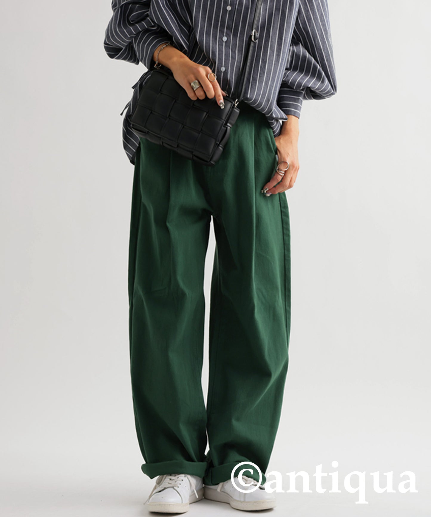 100%Cotton Twill Fabric Wide Tuck Pants Ladies