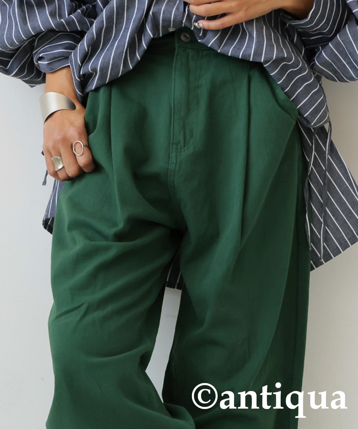 100%Cotton Twill Fabric Wide Tuck Pants Ladies