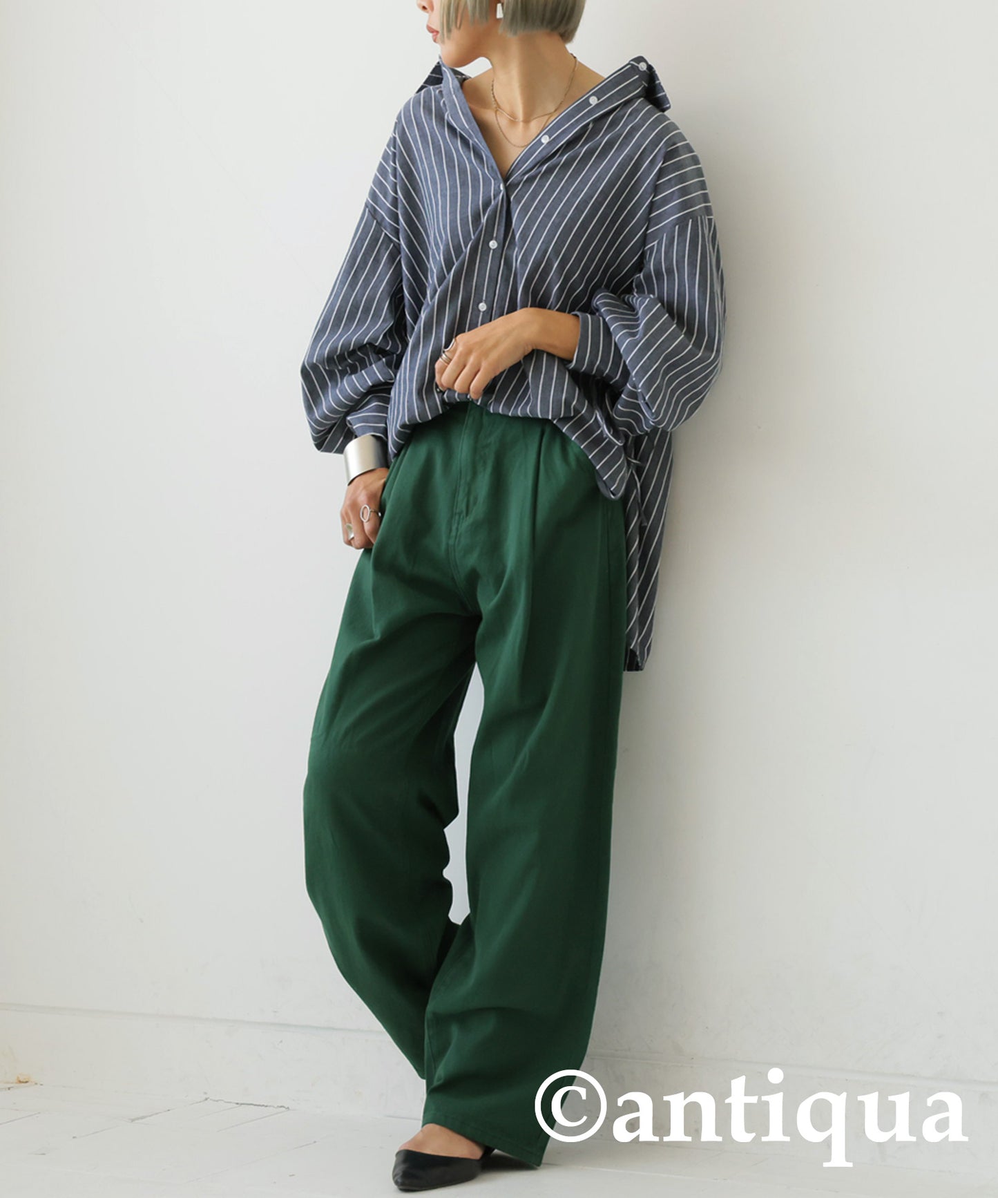 100%Cotton Twill Fabric Wide Tuck Pants Ladies