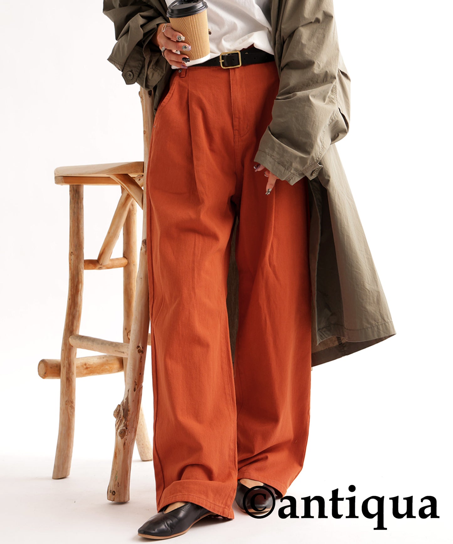 100%Cotton Twill Fabric Wide Tuck Pants Ladies