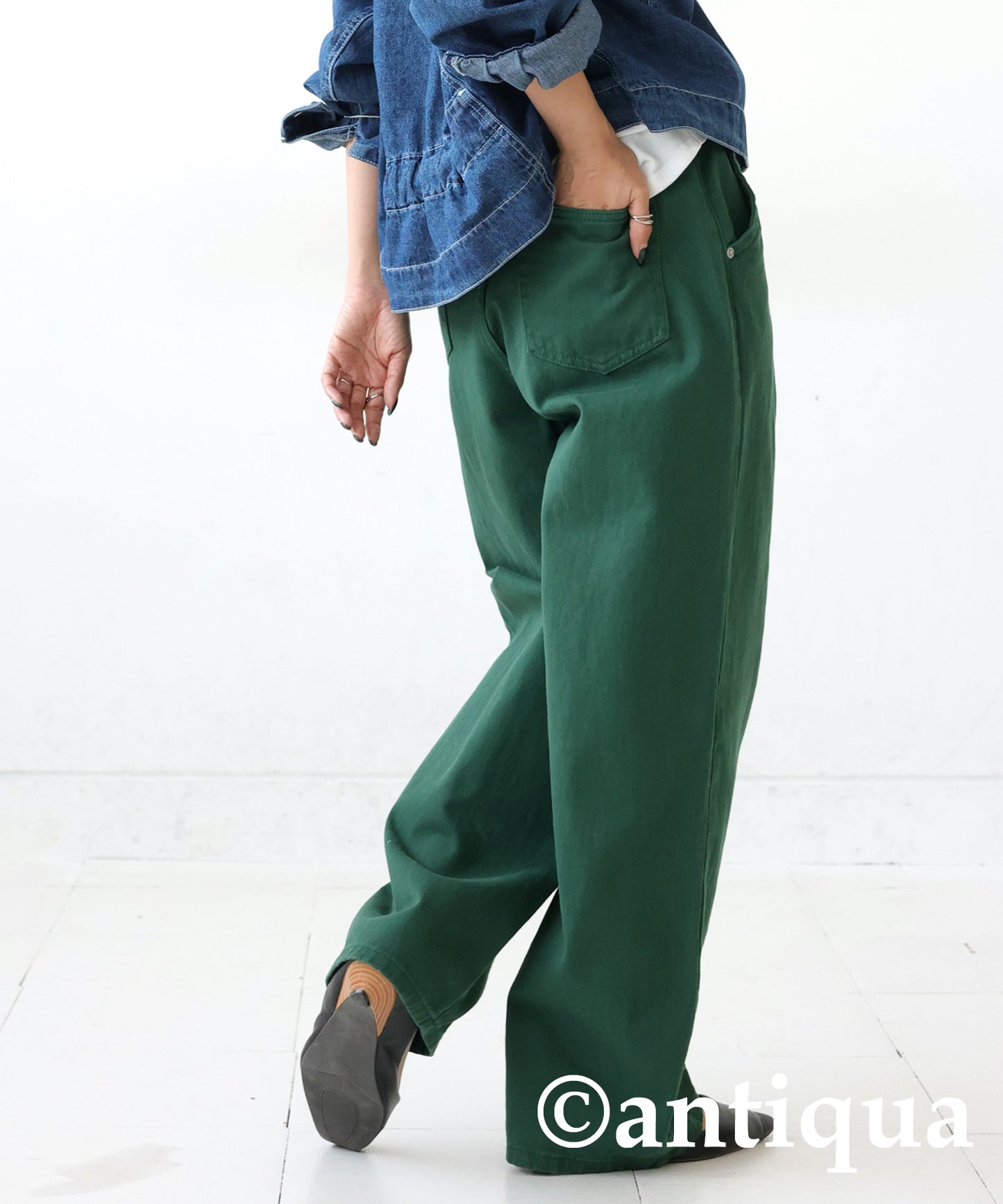 100%Cotton Twill Fabric Wide Tuck Pants Ladies