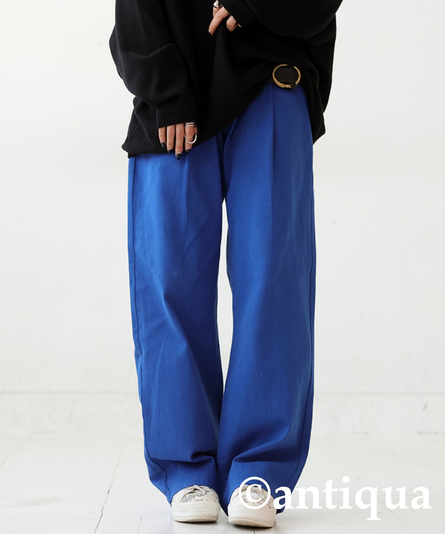 100%Cotton Twill Fabric Wide Tuck Pants Ladies