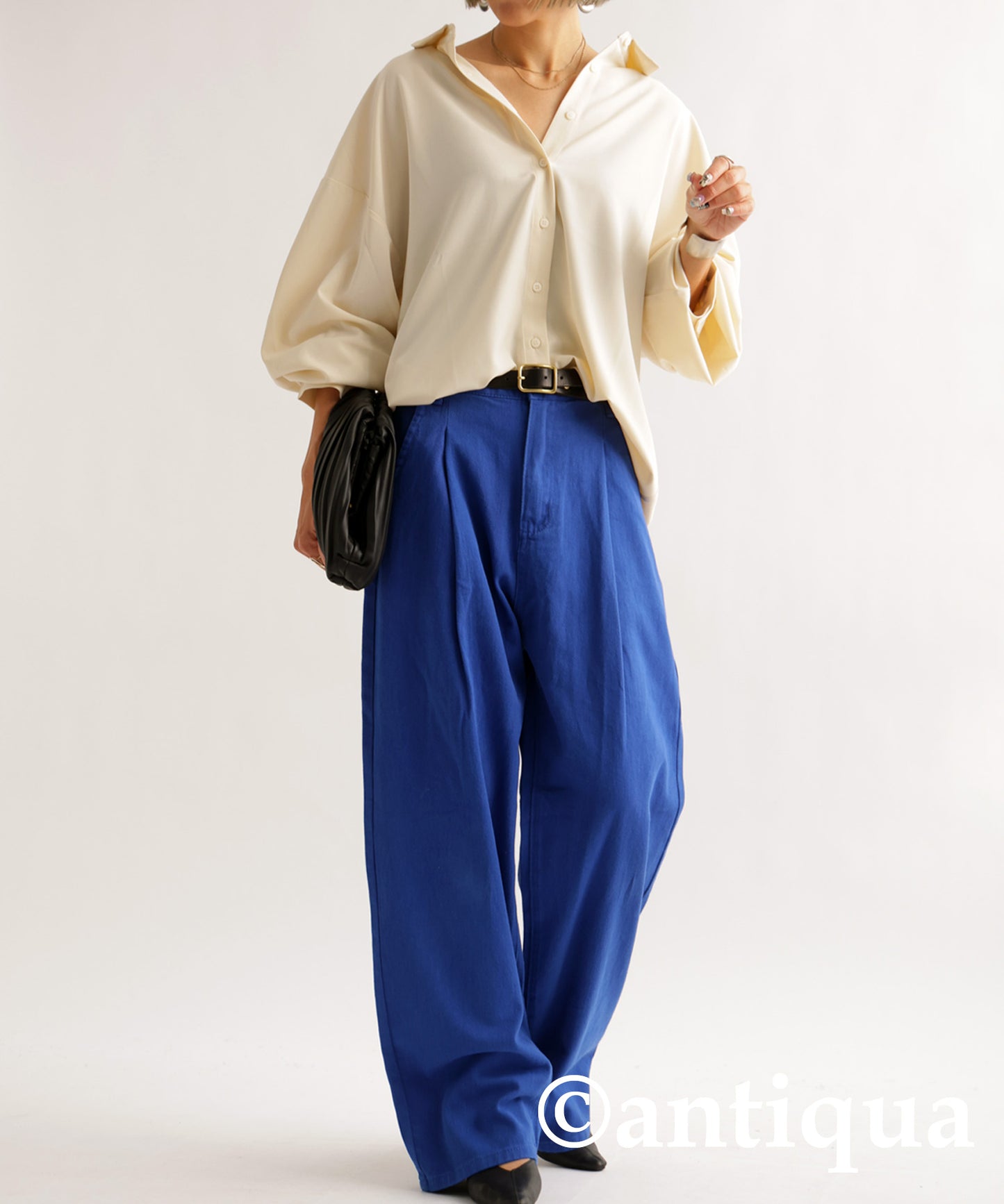 100%Cotton Twill Fabric Wide Tuck Pants Ladies