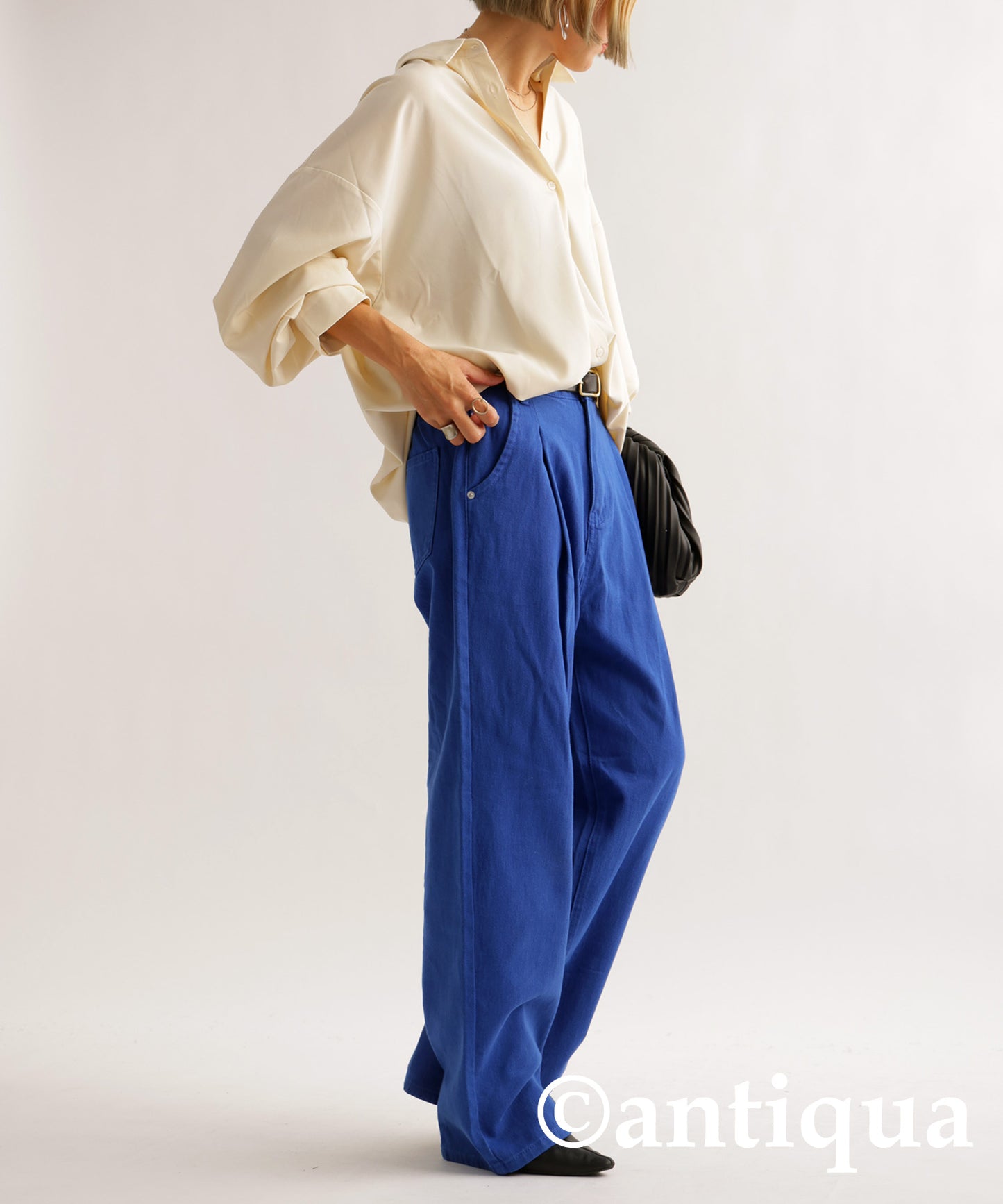 100%Cotton Twill Fabric Wide Tuck Pants Ladies