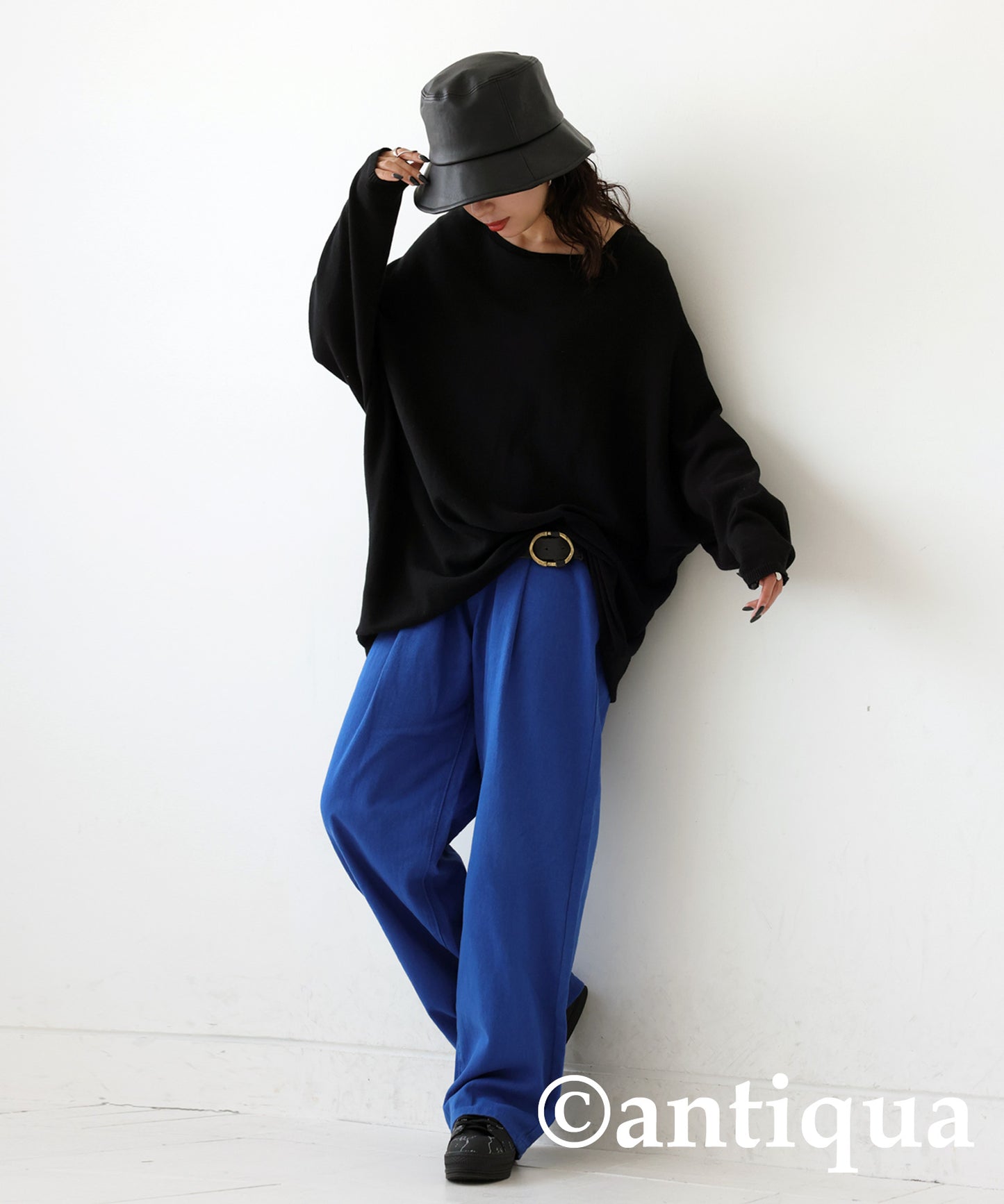 100%Cotton Twill Fabric Wide Tuck Pants Ladies