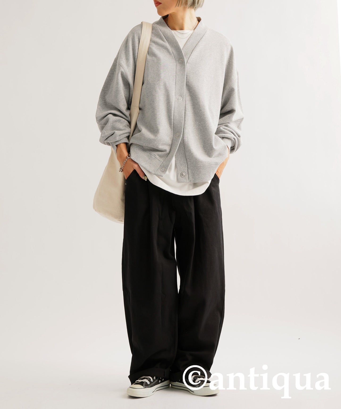 100%Cotton Twill Fabric Wide Tuck Pants Ladies