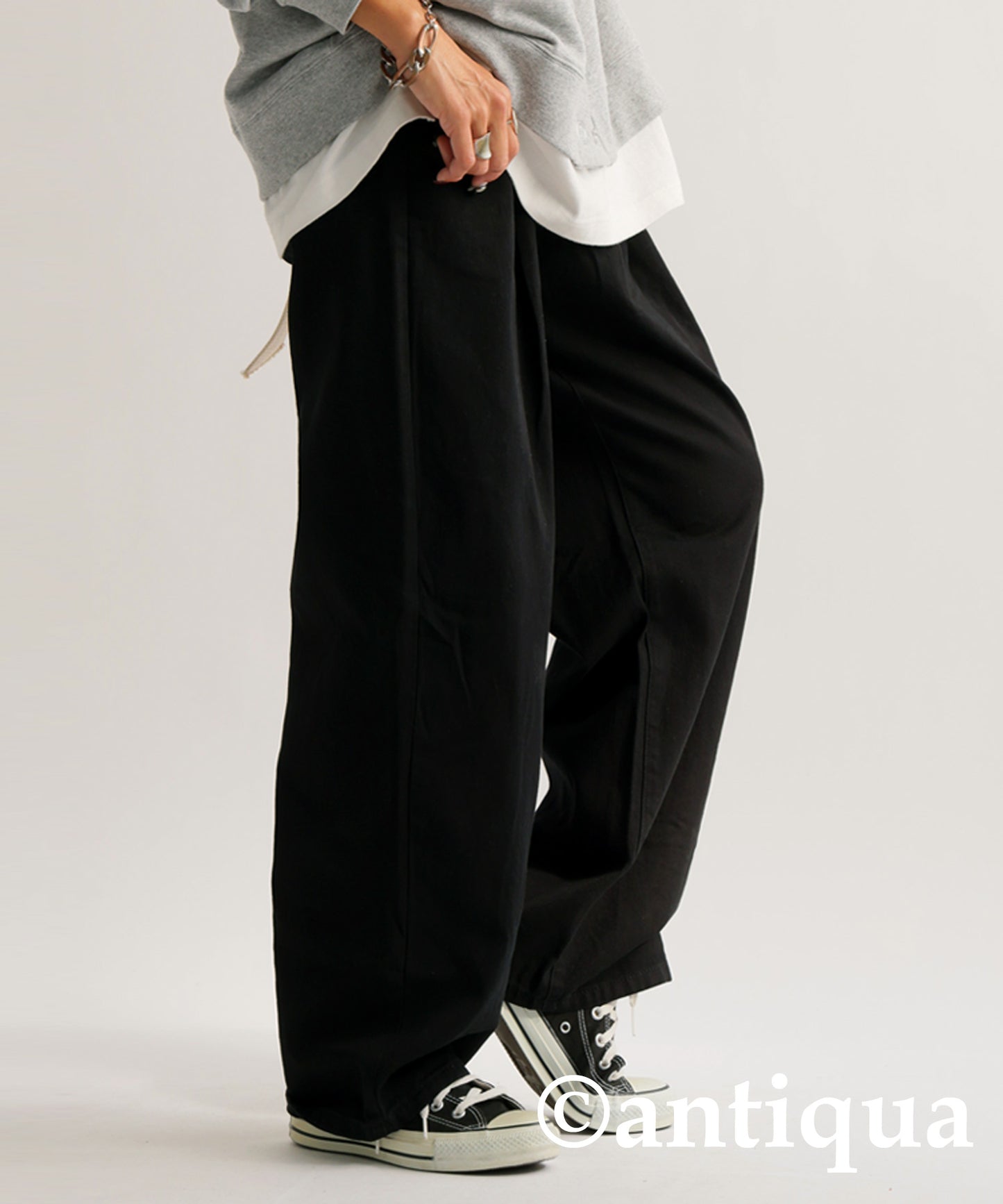 100%Cotton Twill Fabric Wide Tuck Pants Ladies