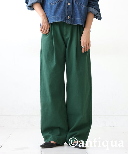 100%Cotton Twill Fabric Wide Tuck Pants Ladies