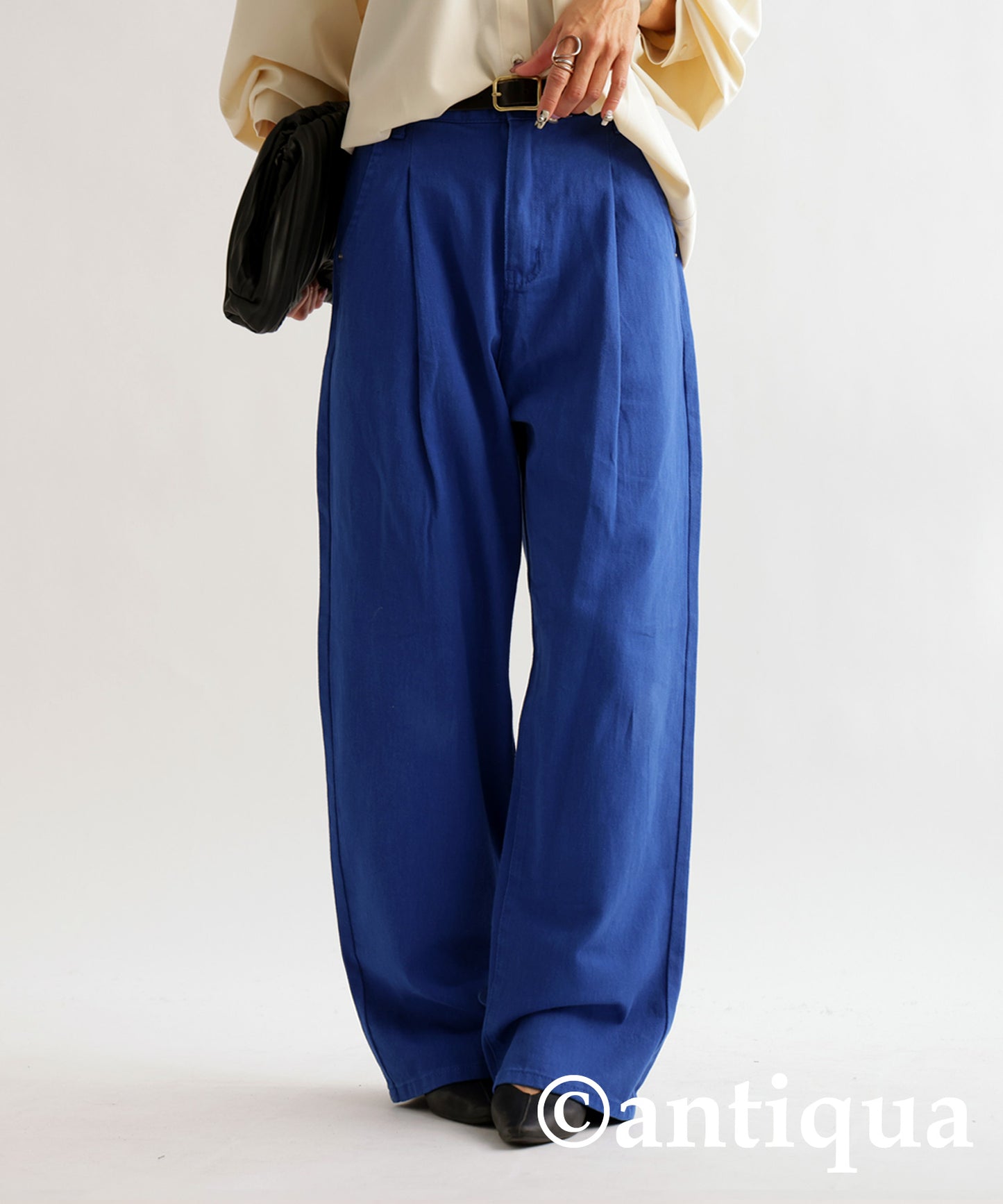 100%Cotton Twill Fabric Wide Tuck Pants Ladies