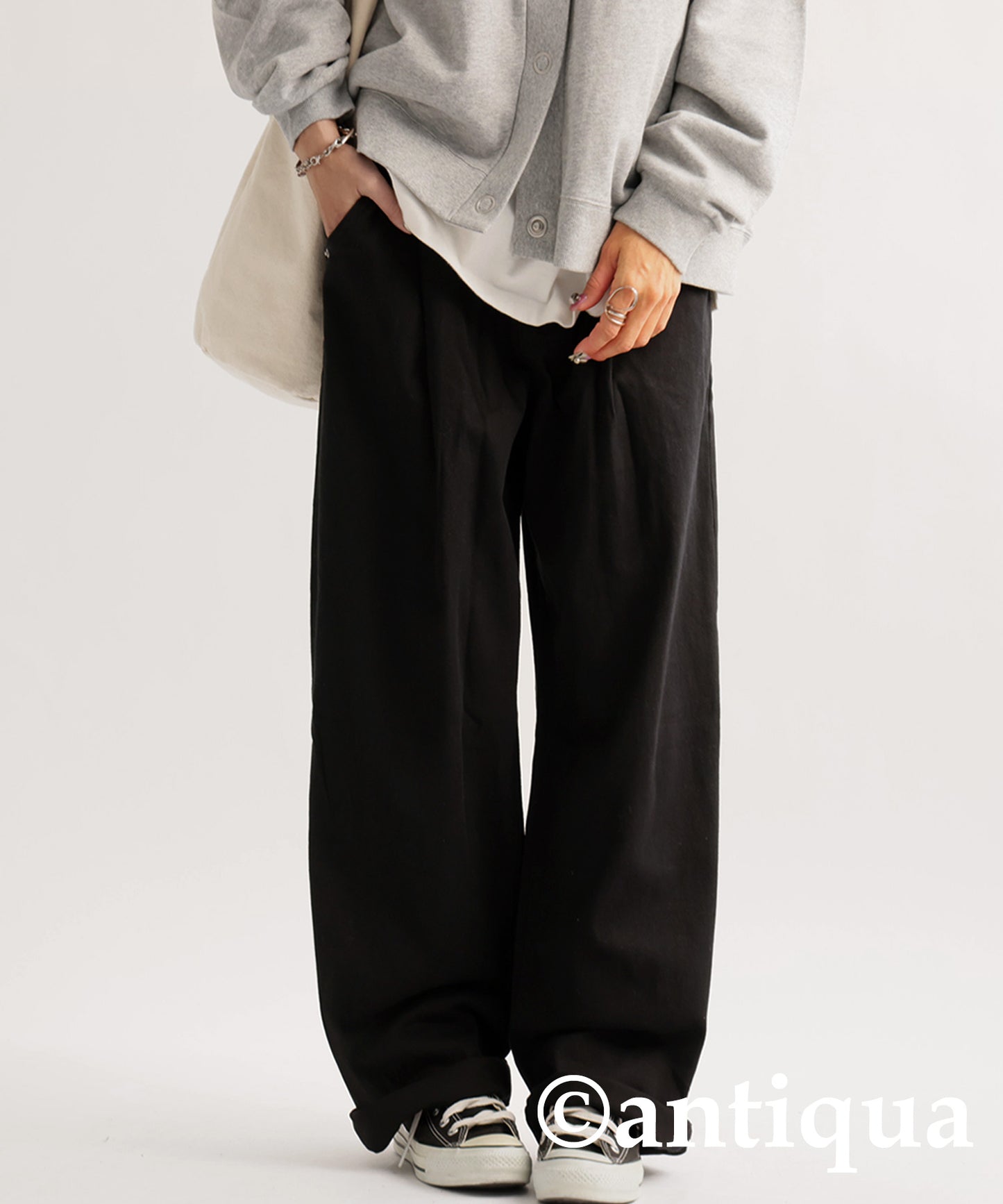 100%Cotton Twill Fabric Wide Tuck Pants Ladies