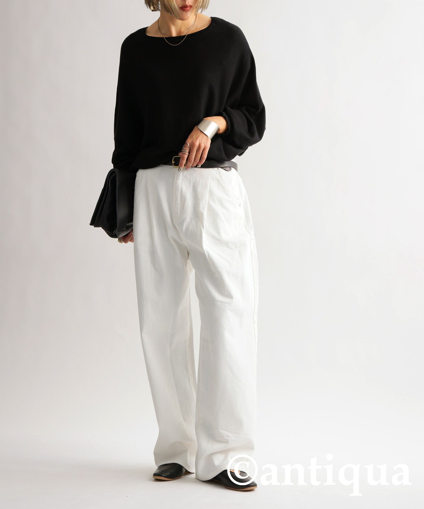 100%Cotton Twill Fabric Wide Tuck Pants Ladies