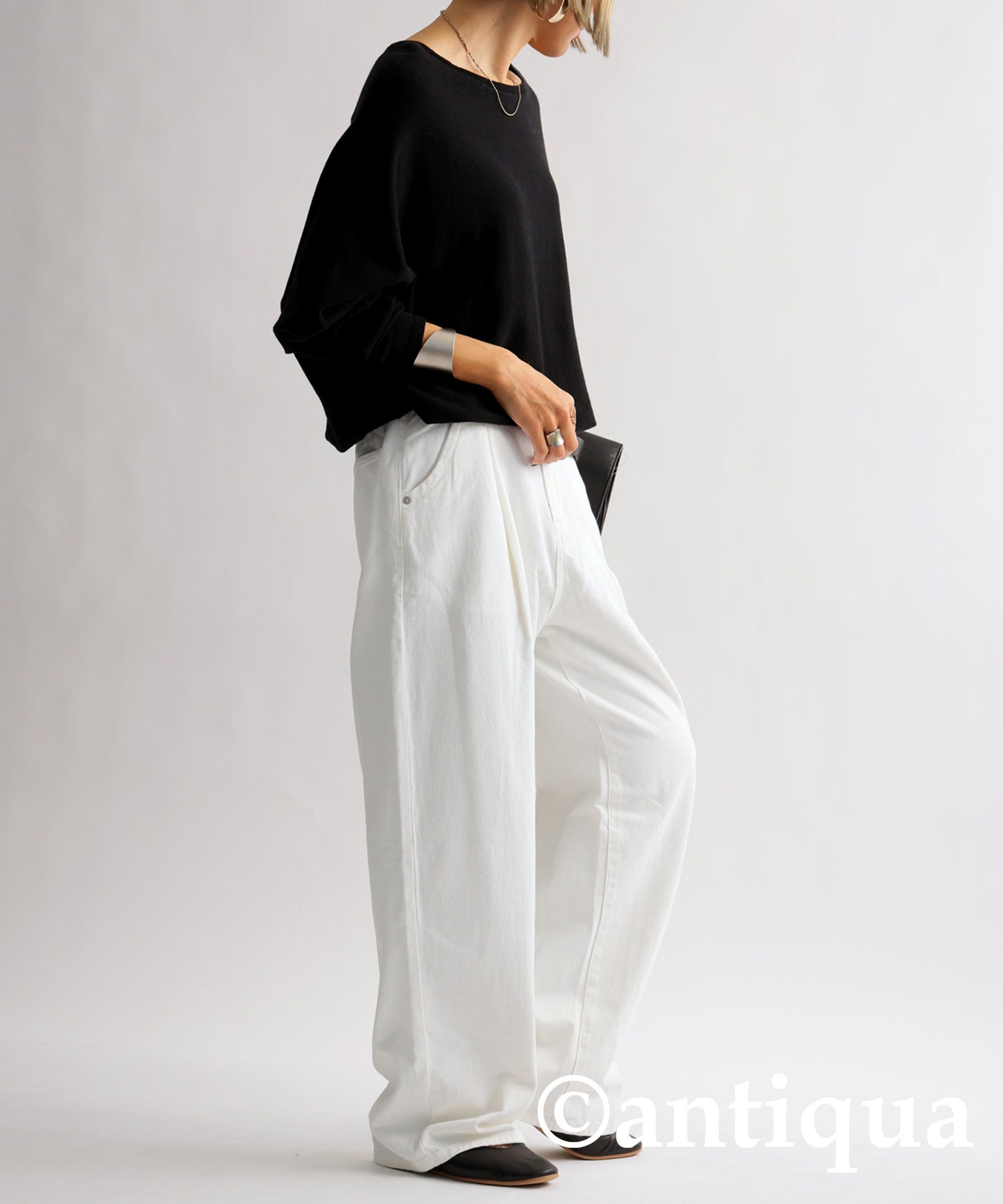 100%Cotton Twill Fabric Wide Tuck Pants Ladies