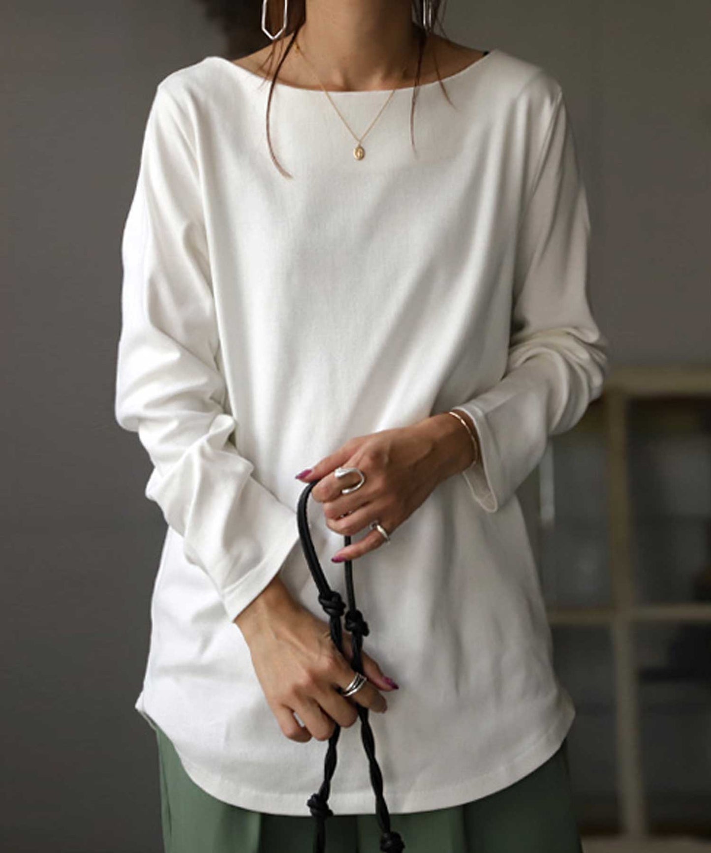 Basic cotton long T-shirts Ladies