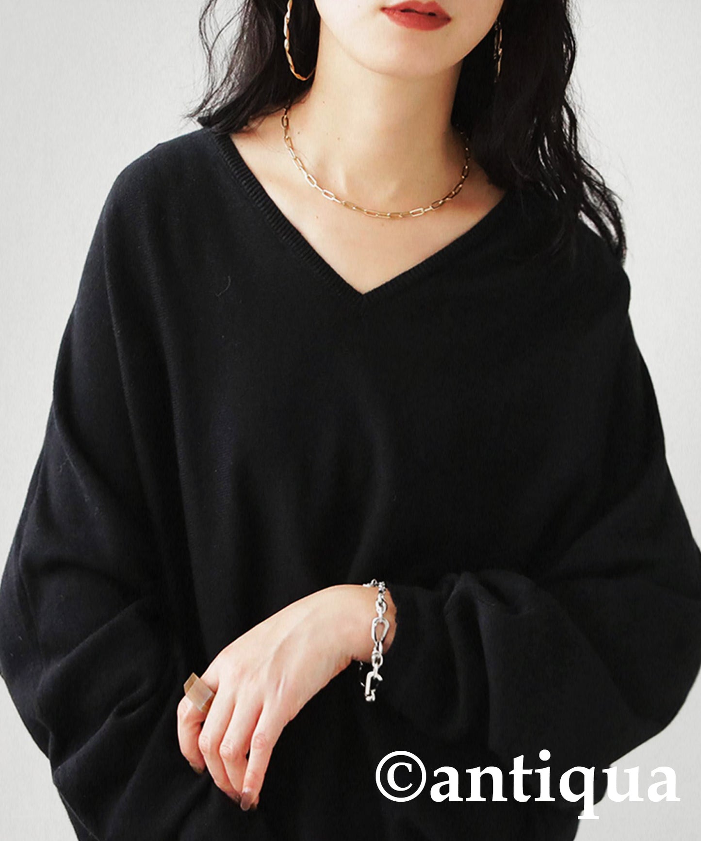 Ladies wide knitted tops long sleeve plain Cotton