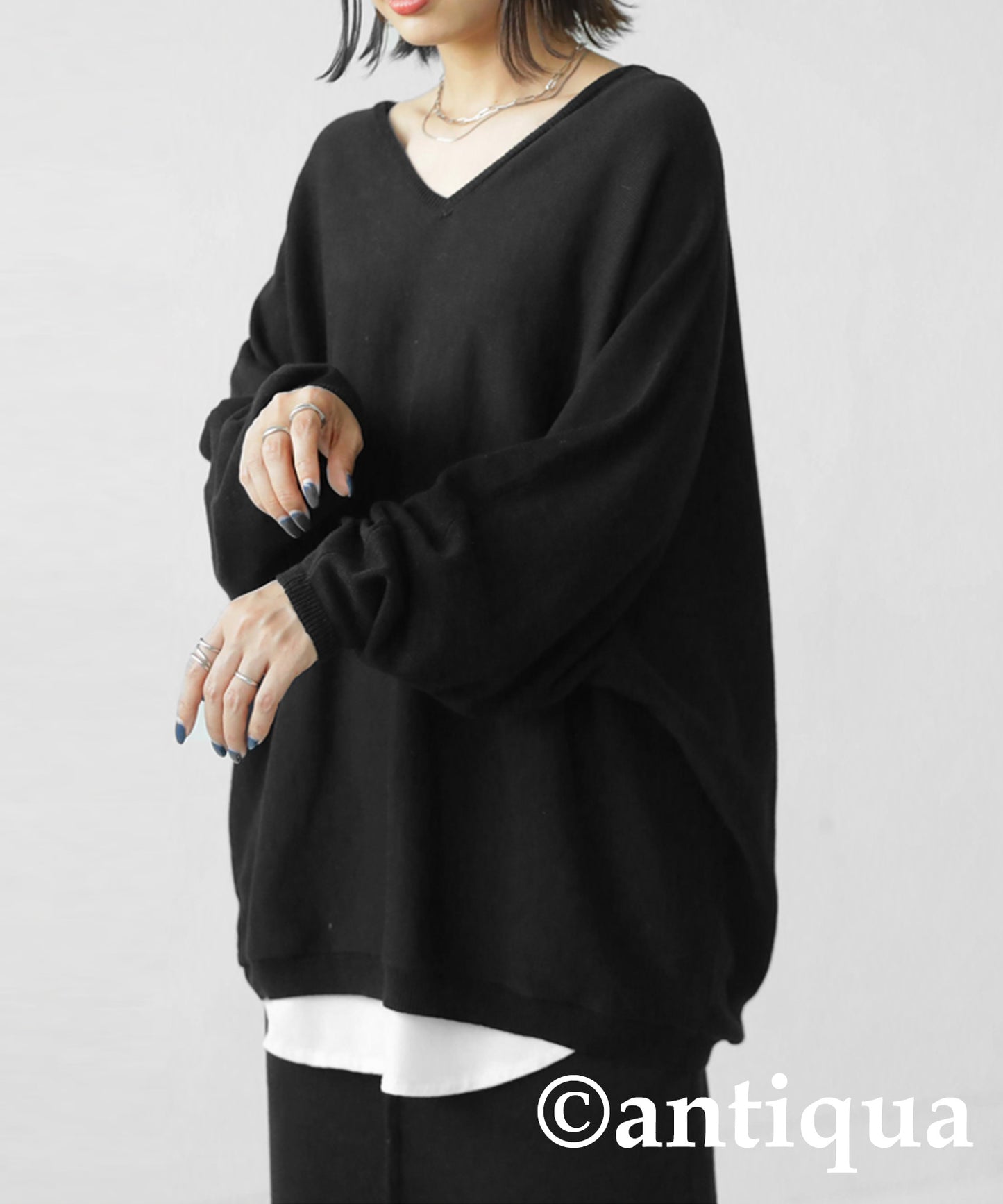 Ladies wide knitted tops long sleeve plain Cotton