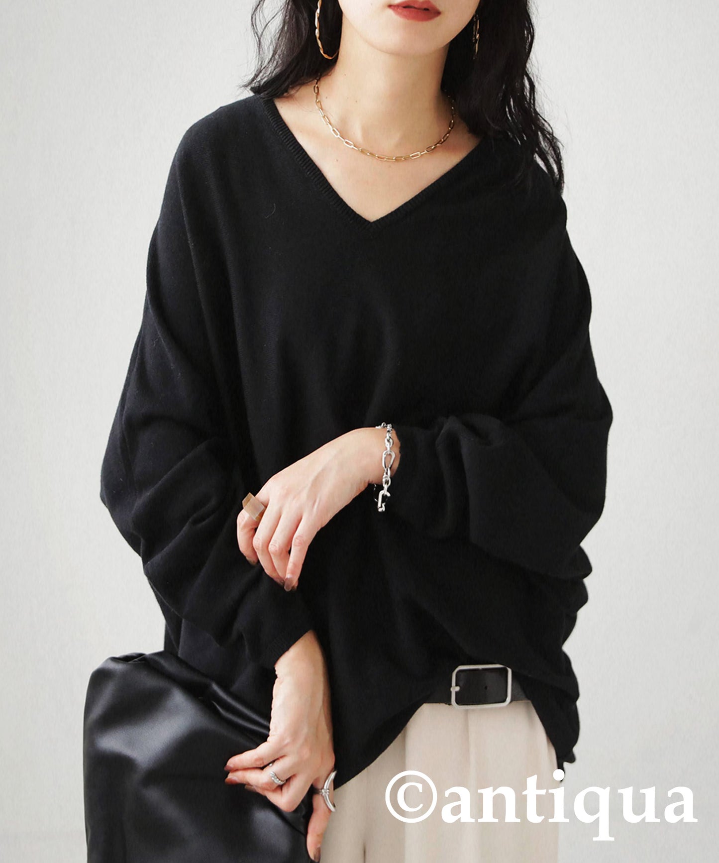 Ladies wide knitted tops long sleeve plain Cotton