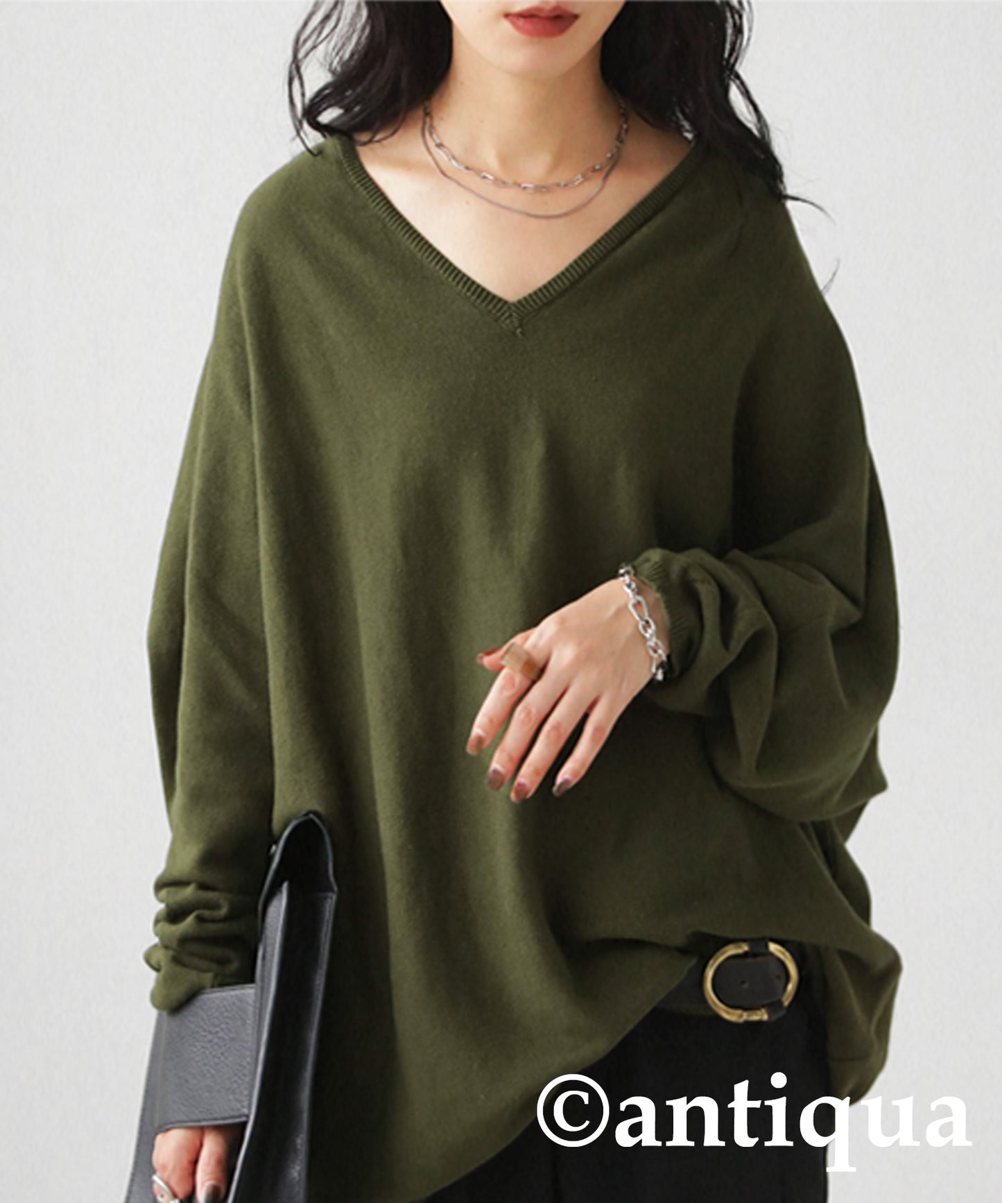 Ladies wide knitted tops long sleeve plain Cotton