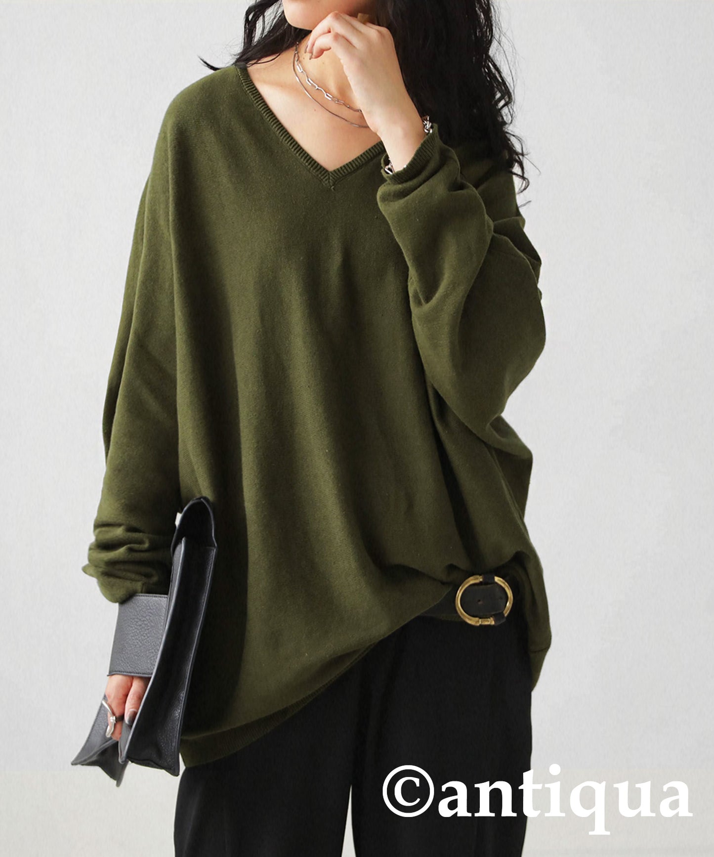 Ladies wide knitted tops long sleeve plain Cotton