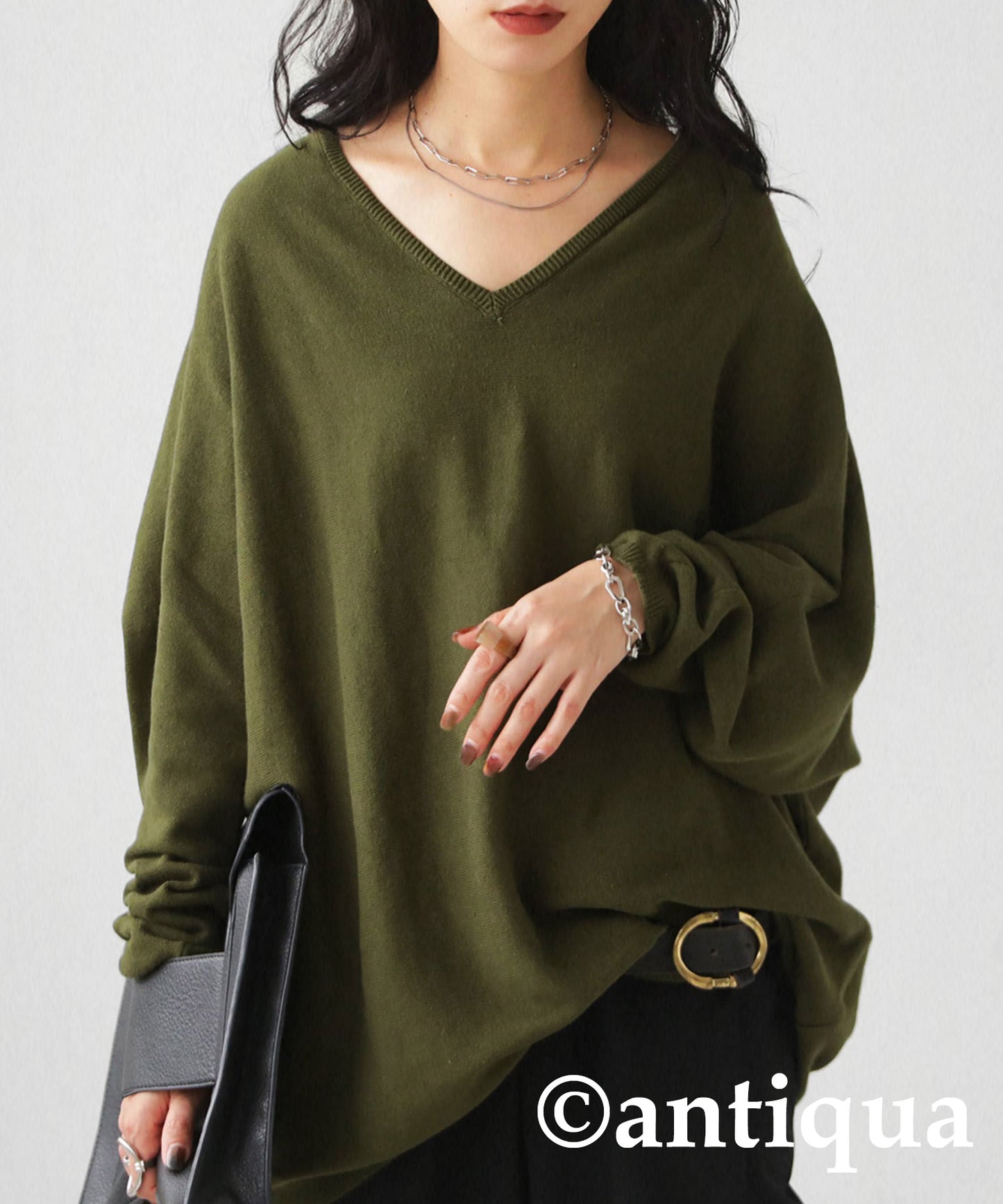 Ladies wide knitted tops long sleeve plain Cotton