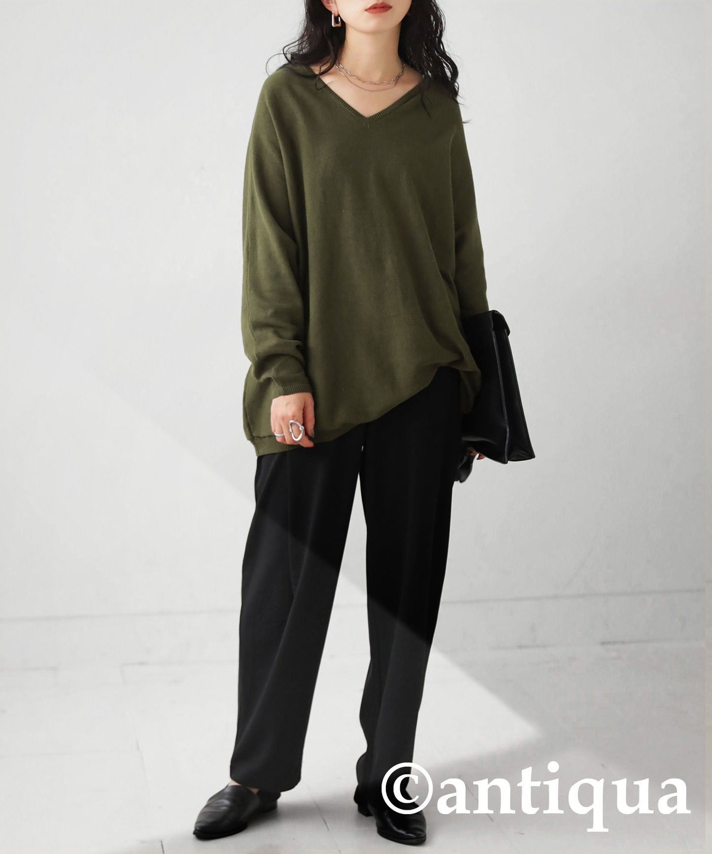 Ladies wide knitted tops long sleeve plain Cotton