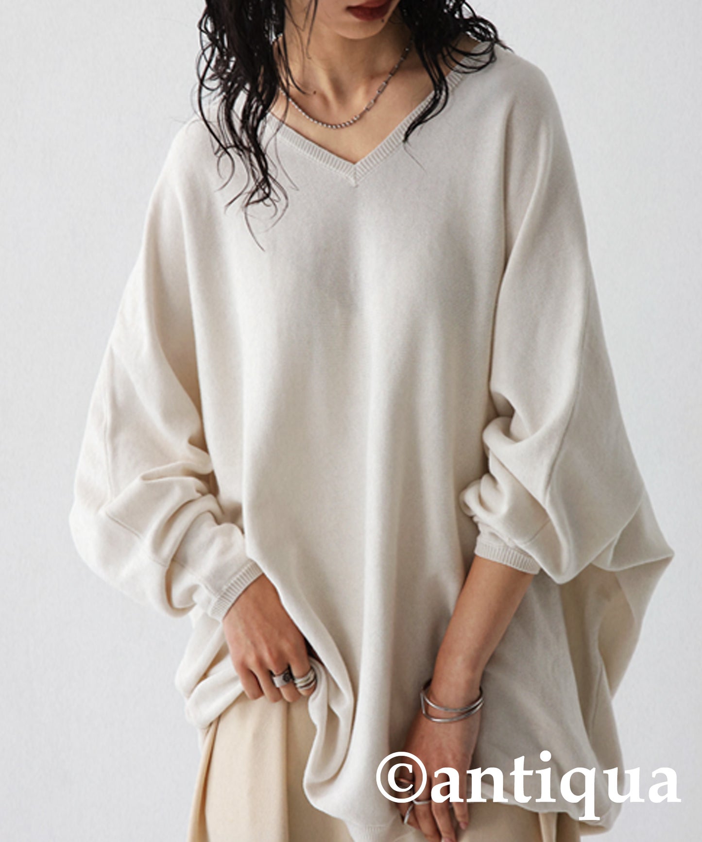 Ladies wide knitted tops long sleeve plain Cotton