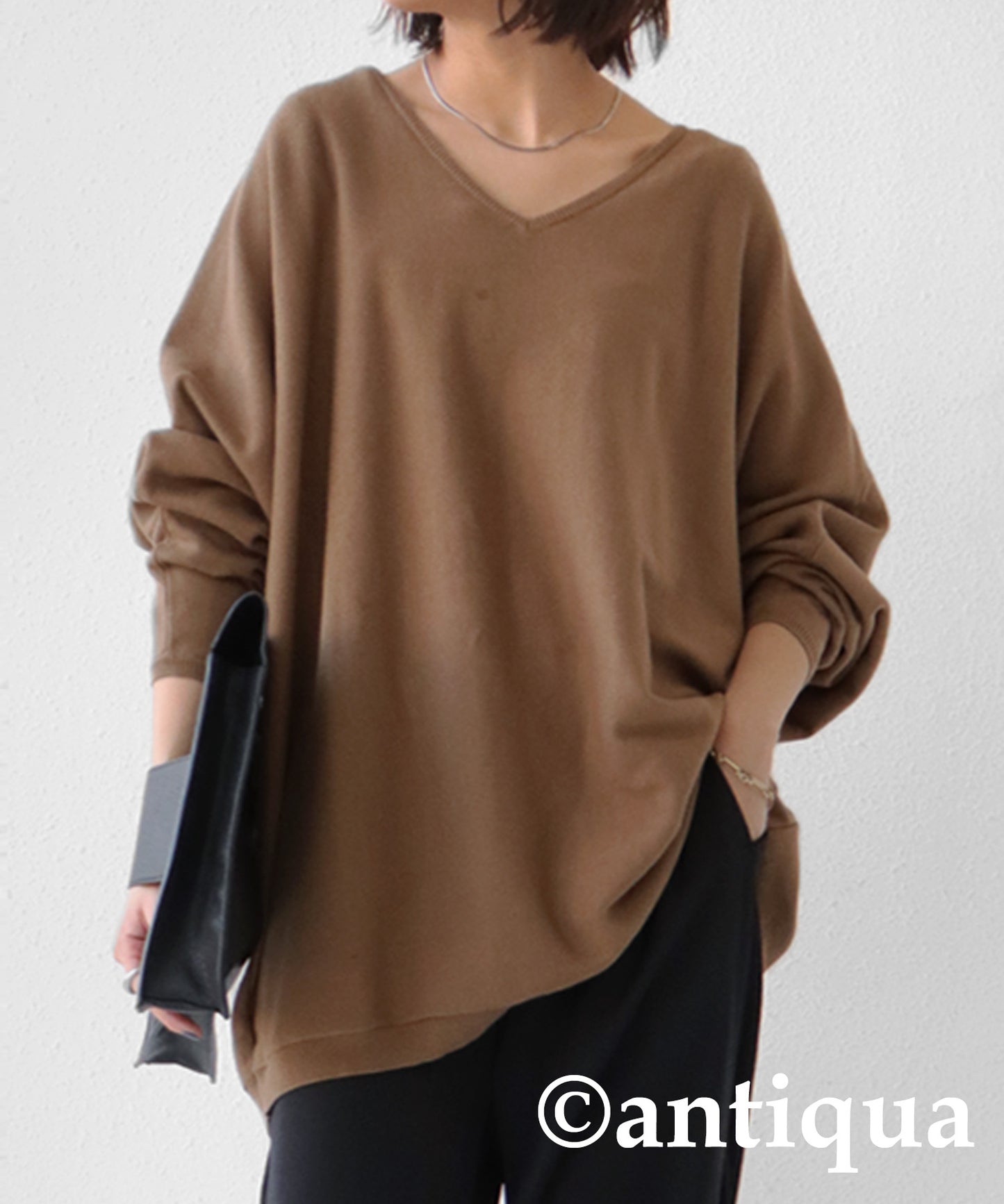 Ladies wide knitted tops long sleeve plain Cotton