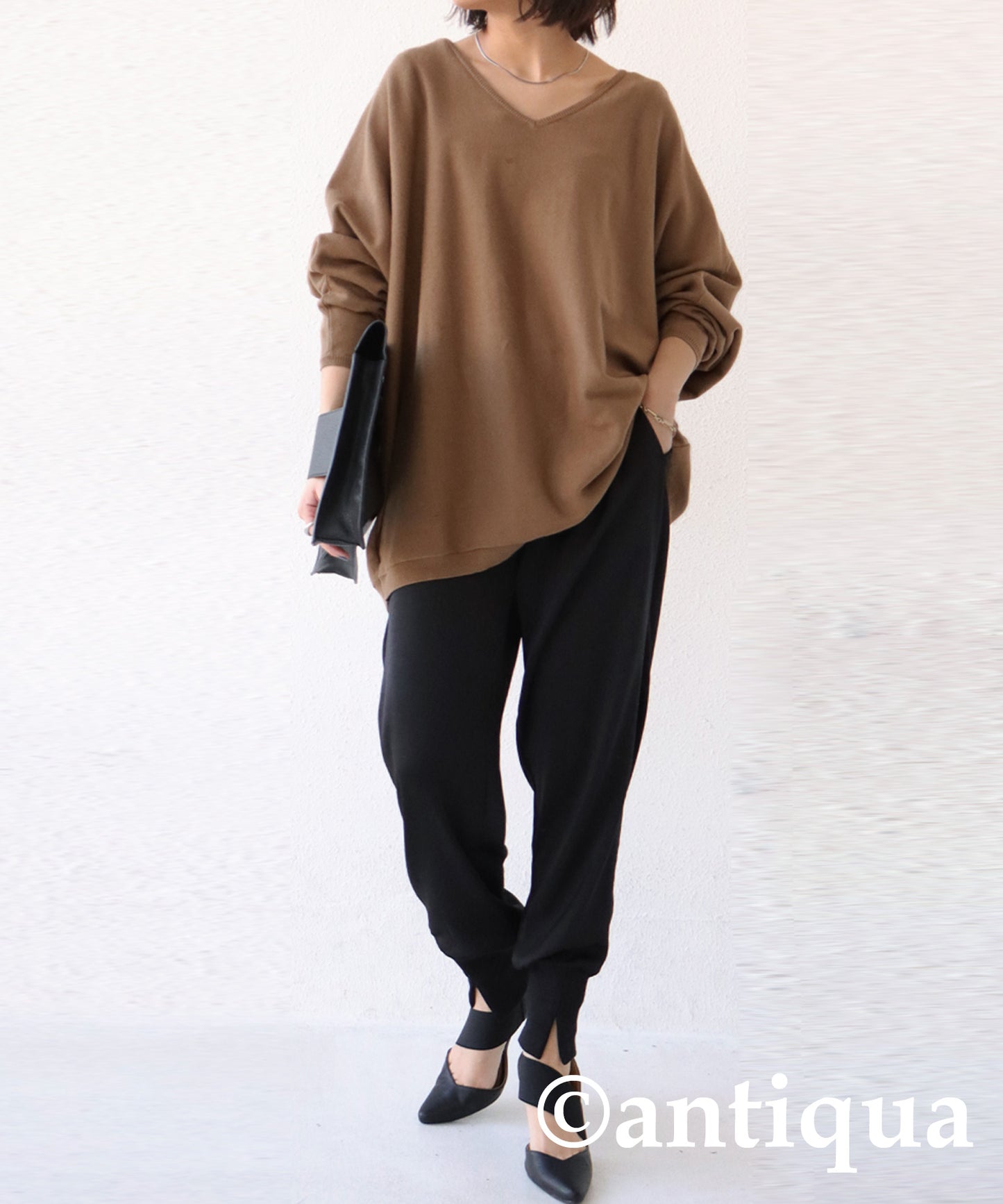 Ladies wide knitted tops long sleeve plain Cotton