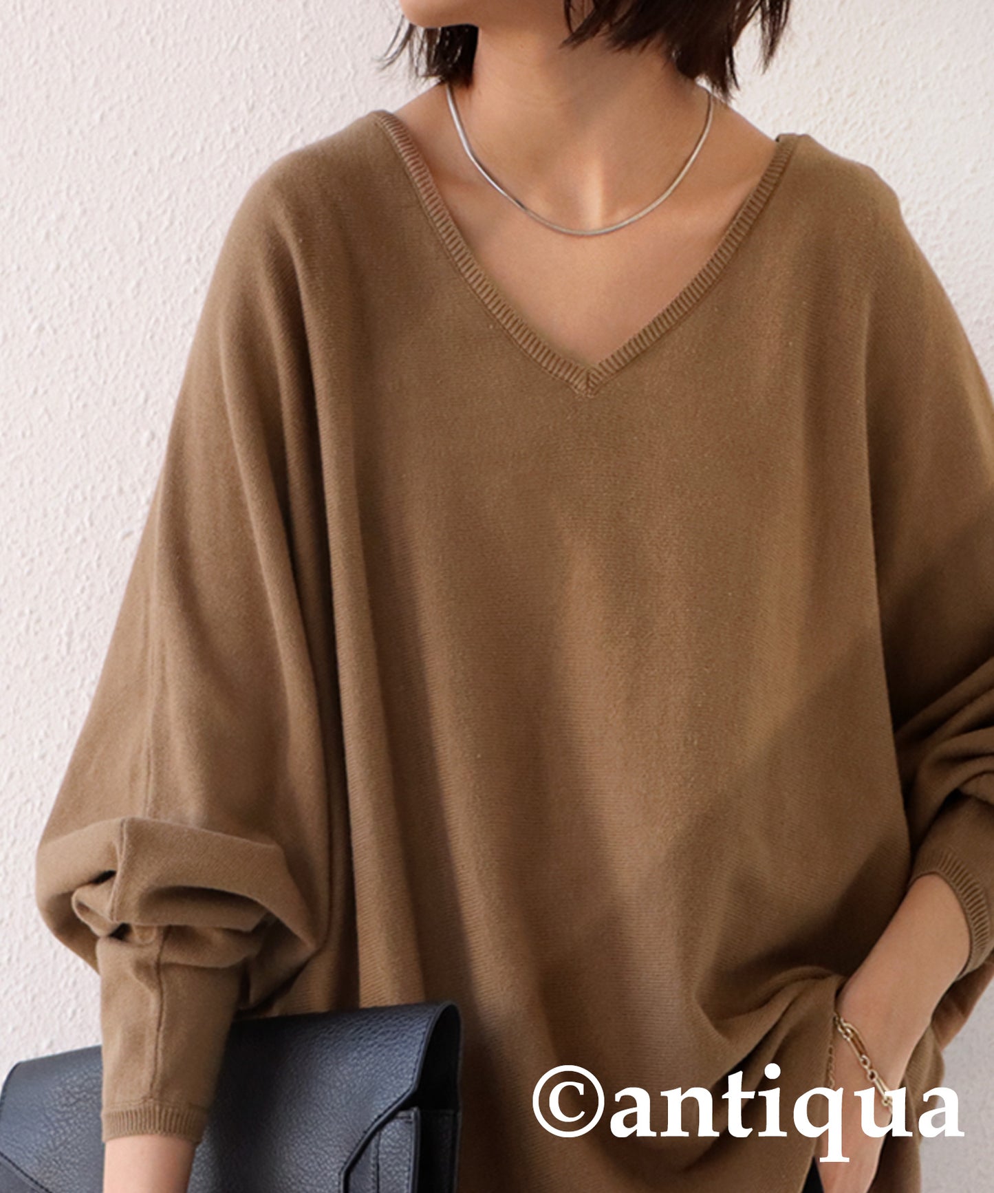 Ladies wide knitted tops long sleeve plain Cotton