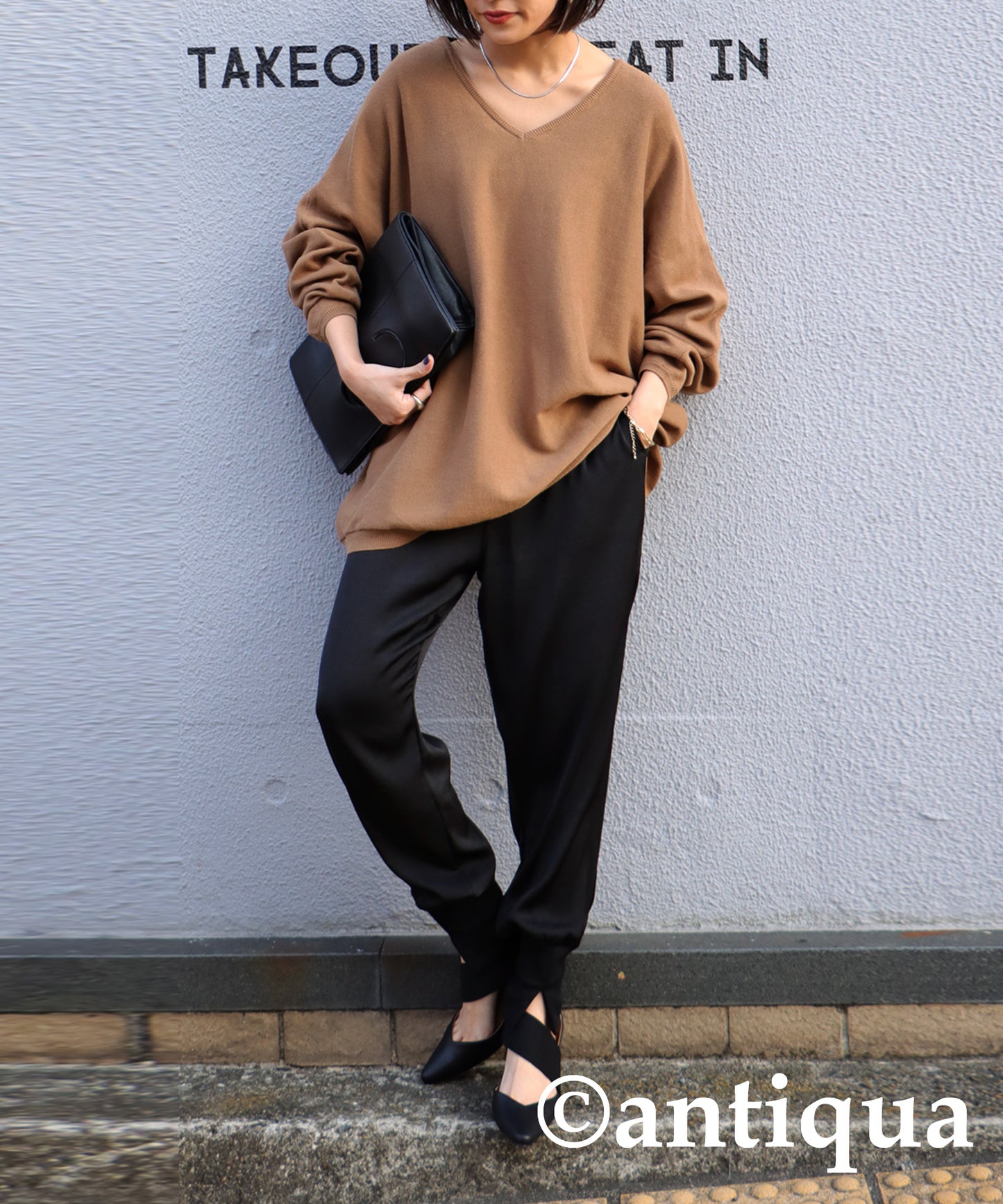 Ladies wide knitted tops long sleeve plain Cotton