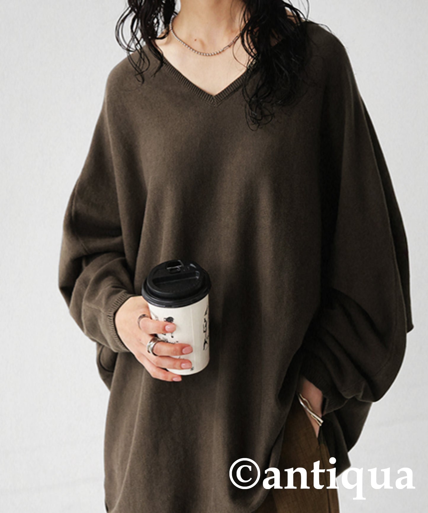 Ladies wide knitted tops long sleeve plain Cotton