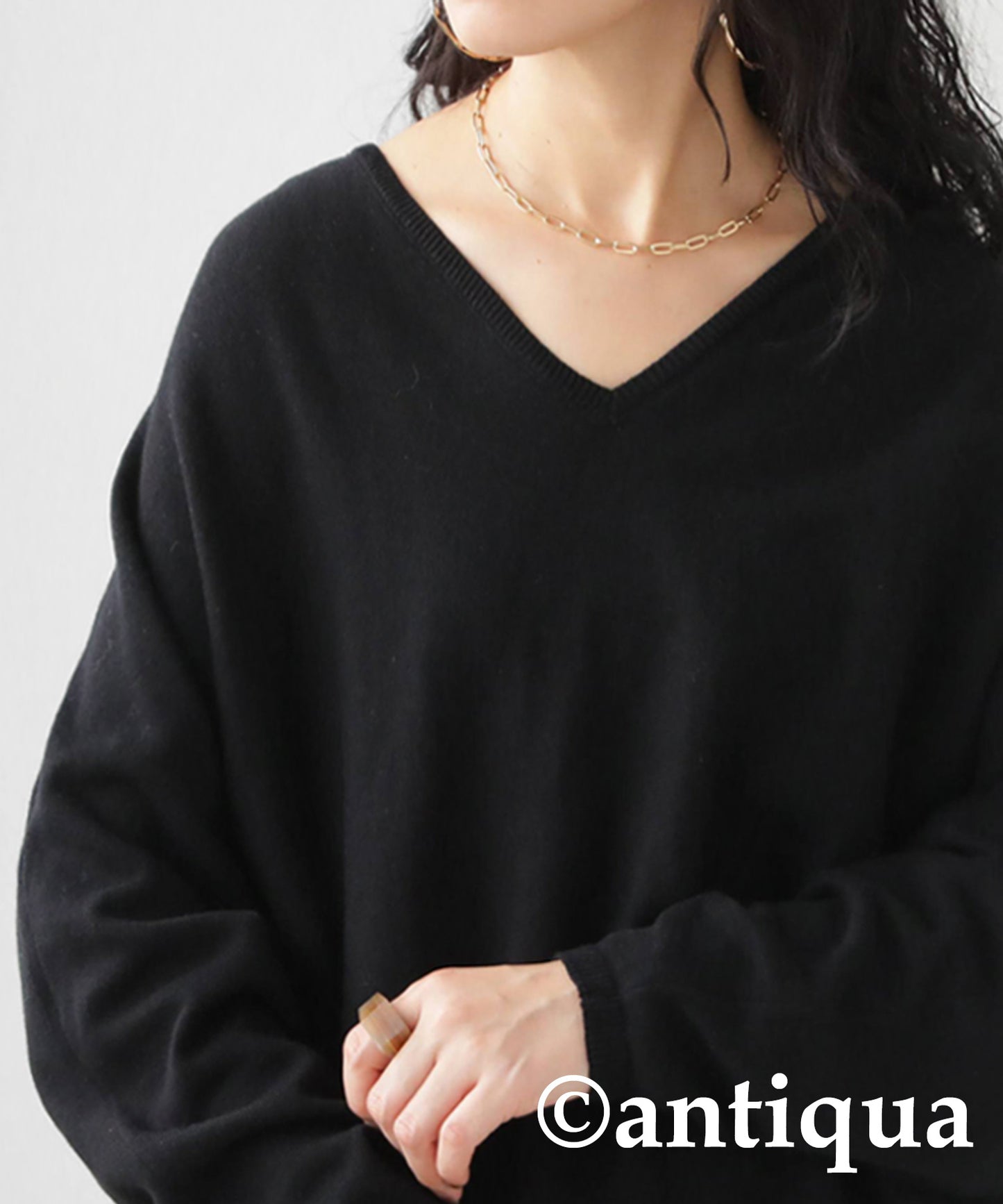 Ladies wide knitted tops long sleeve plain Cotton