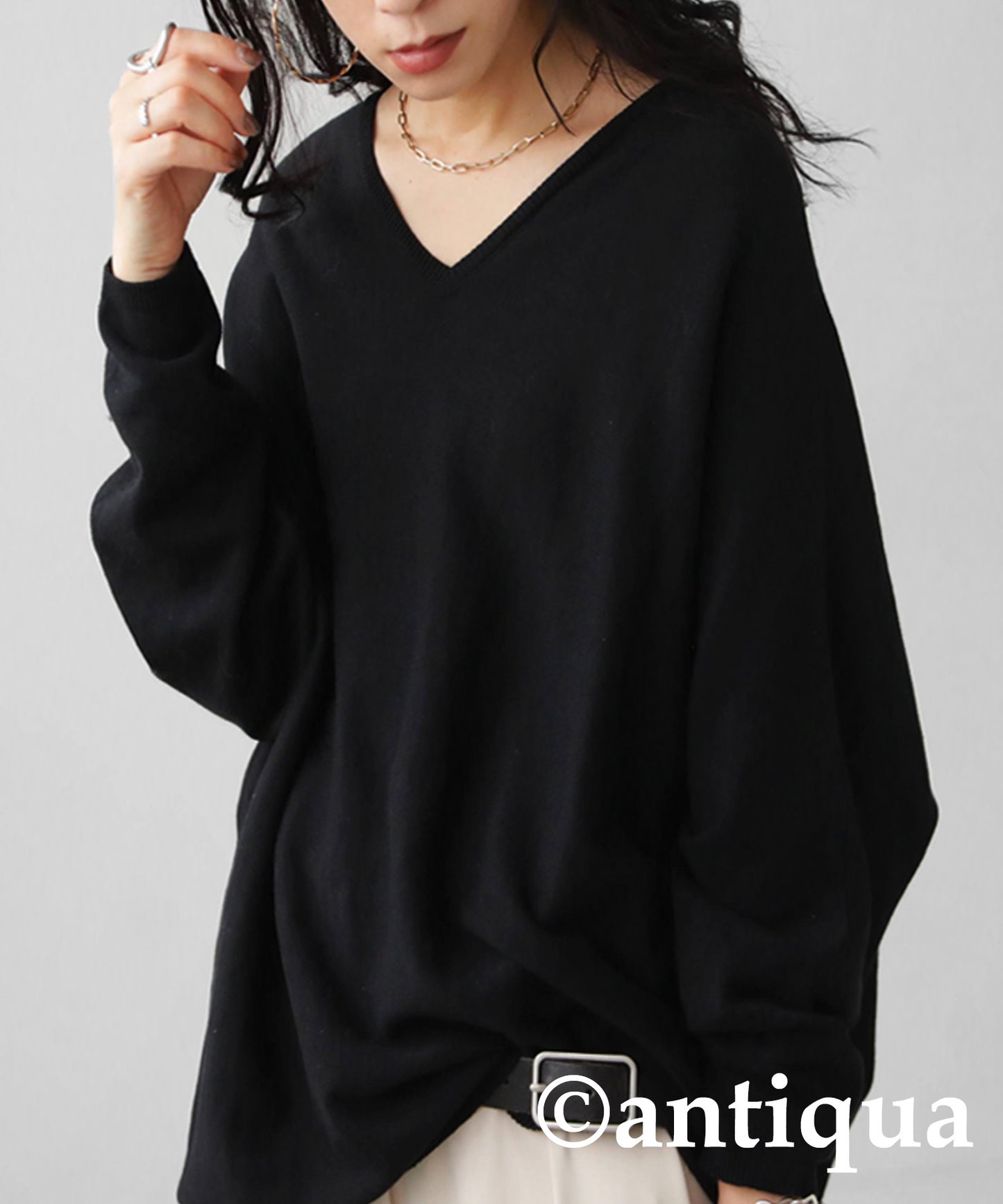 Ladies wide knitted tops long sleeve plain Cotton