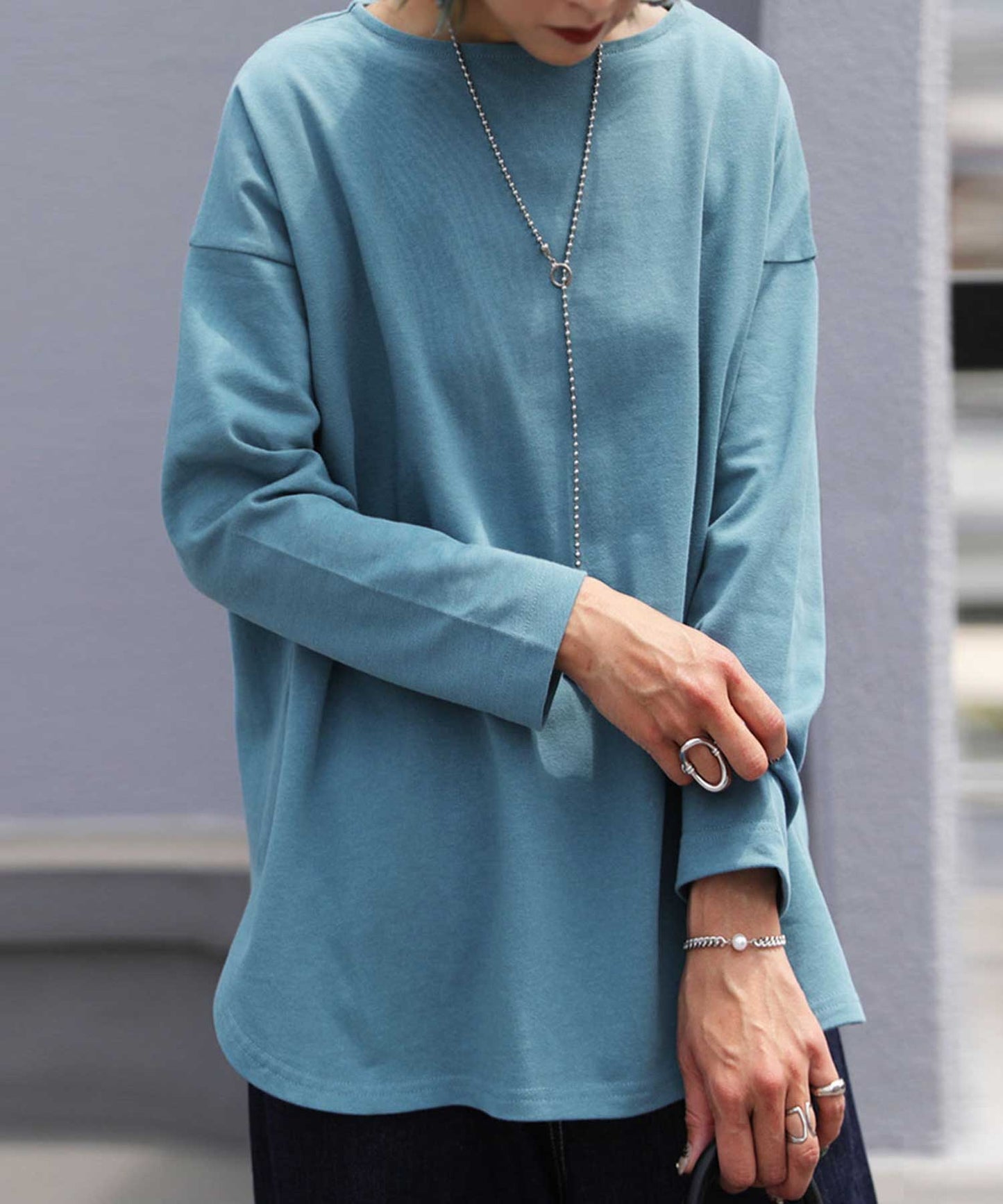 Organic cottonbasque fabric Ladies Boat neck Tops Long Sleeve Cotton