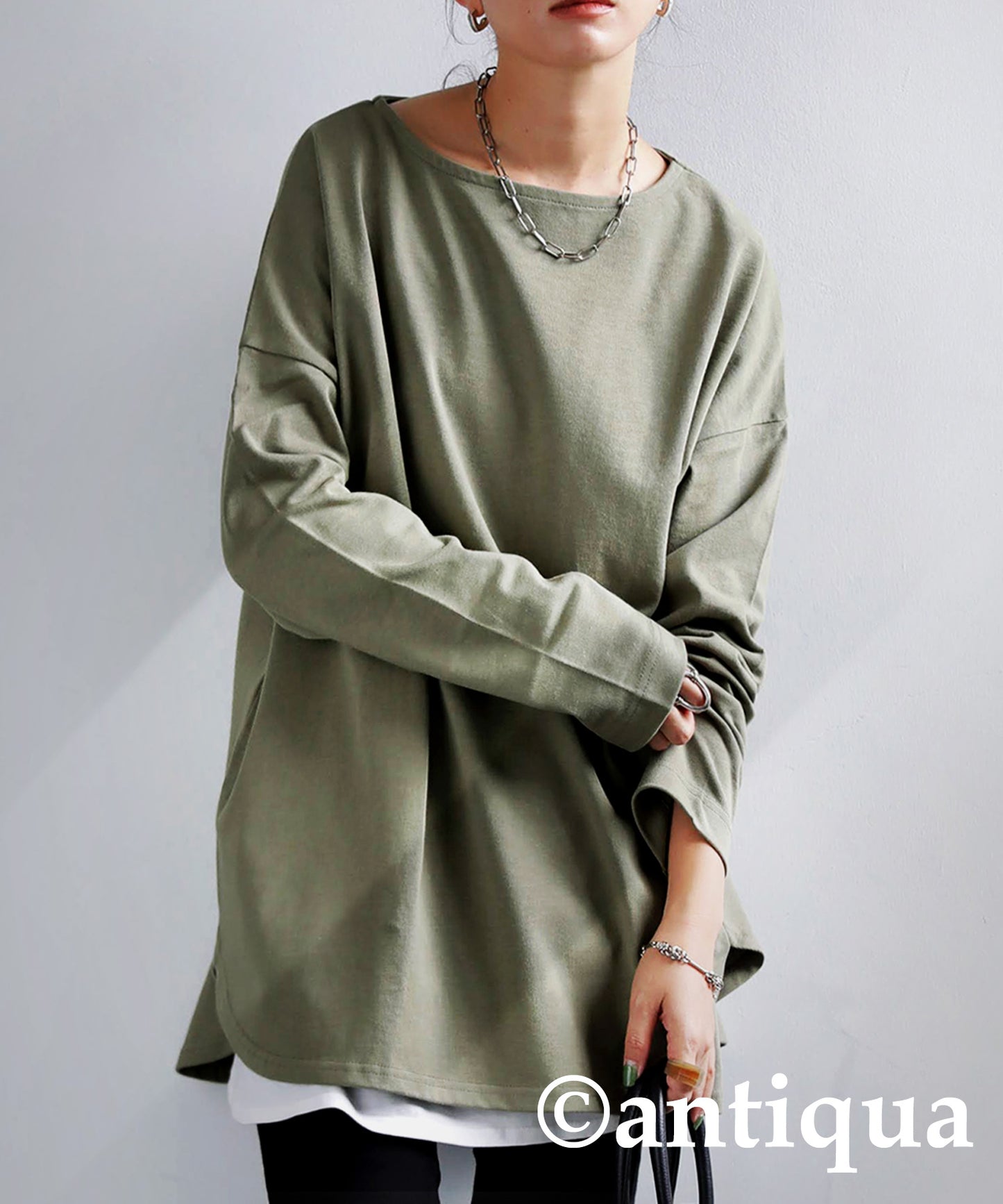 Organic cottonbasque fabric Ladies Boat neck Tops Long Sleeve Cotton