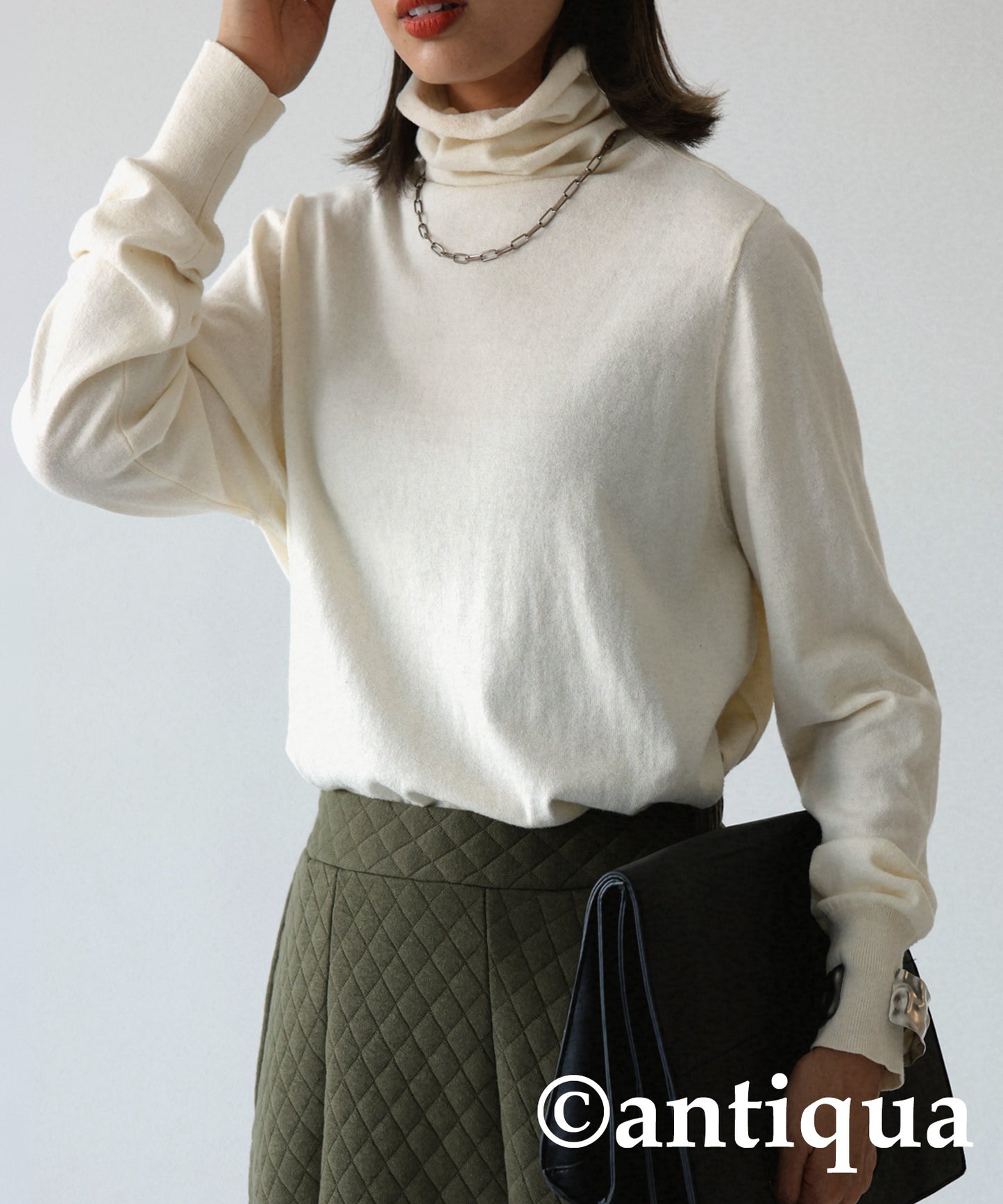 Ladies turtleneck sweater cotton plain knitting