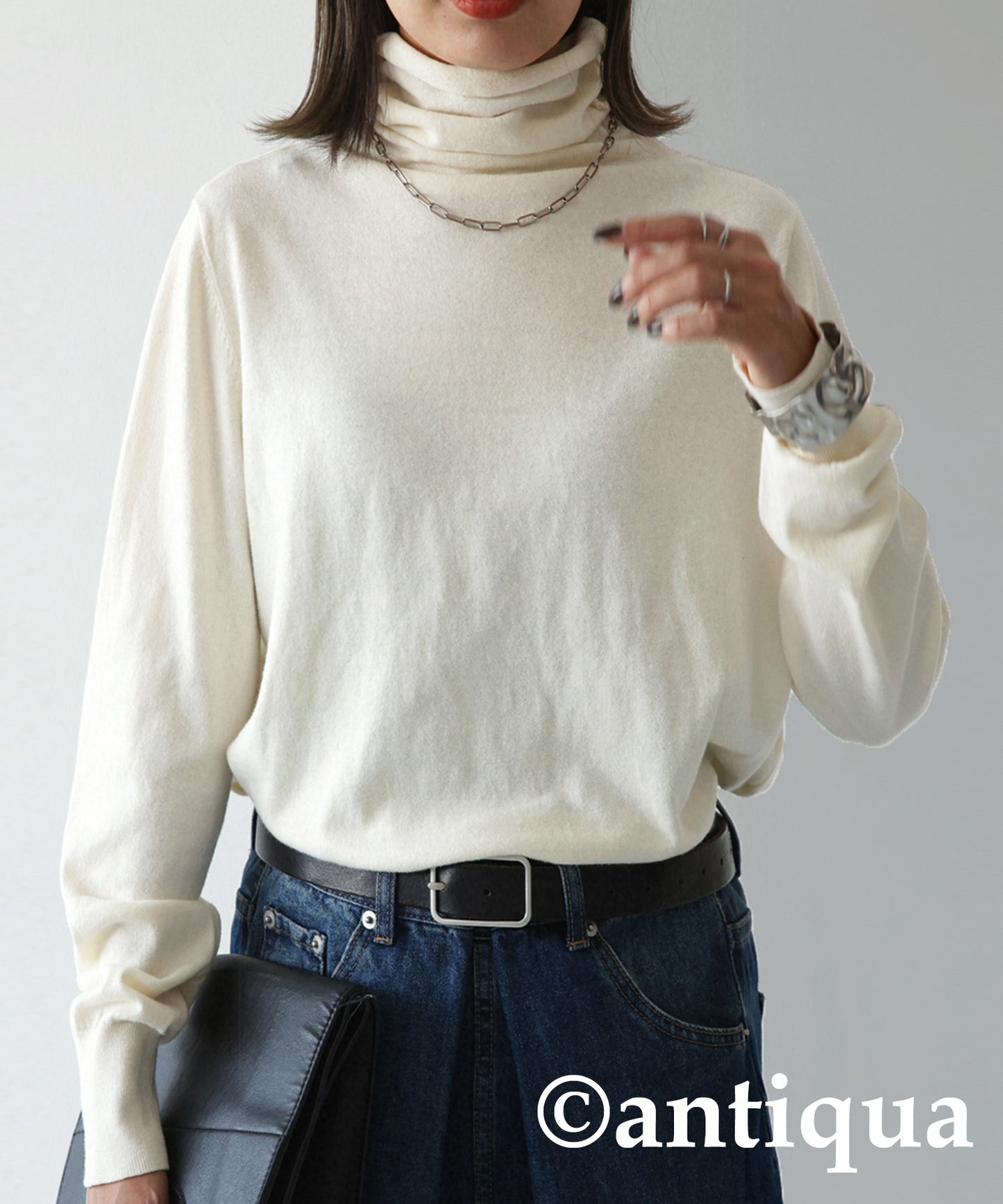 Ladies turtleneck sweater cotton plain knitting