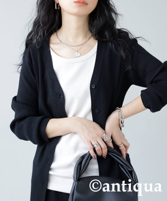 Function material Rib Ladies Cardigan