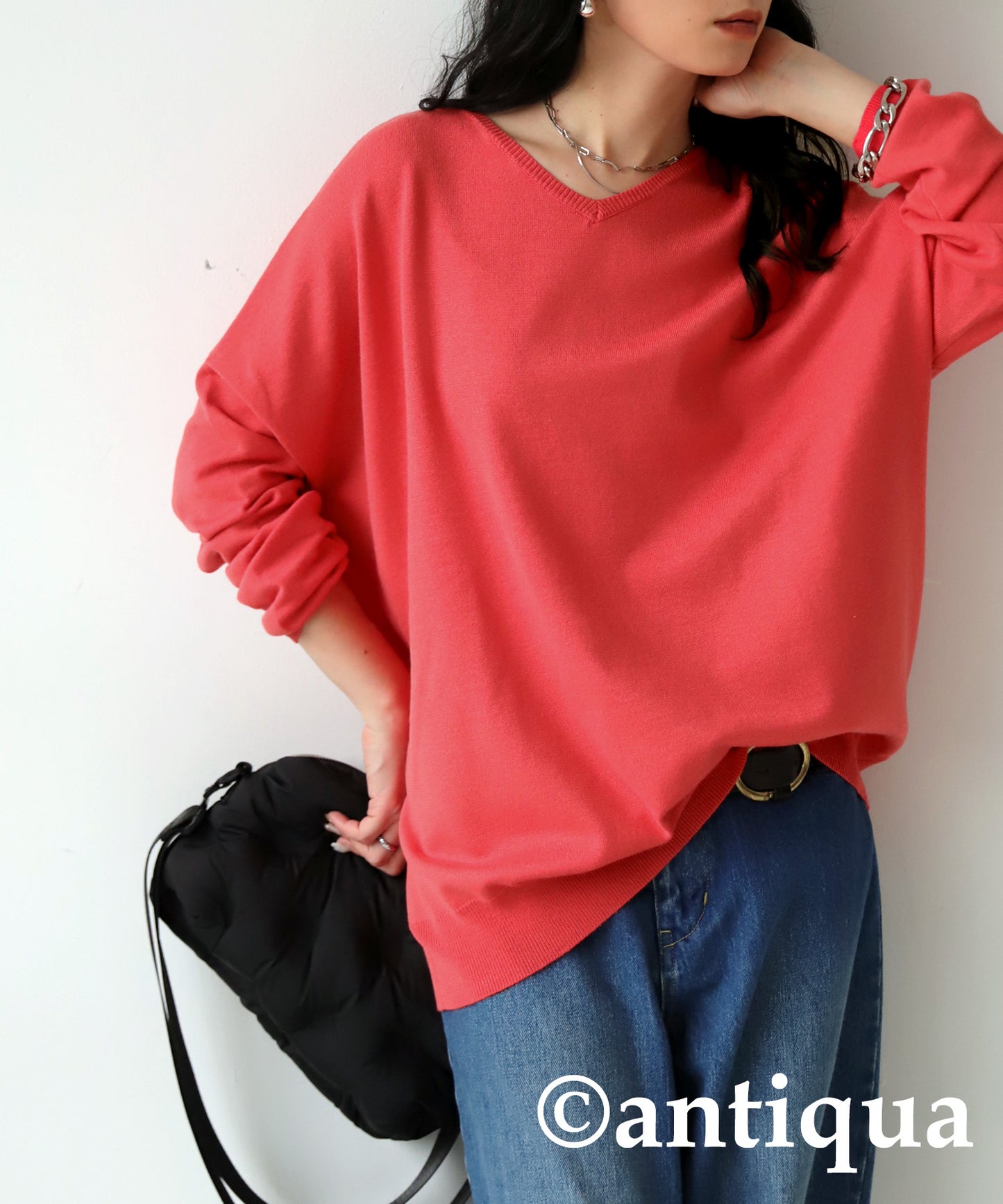 Function material knit tops long sleeves Ladies knit tops