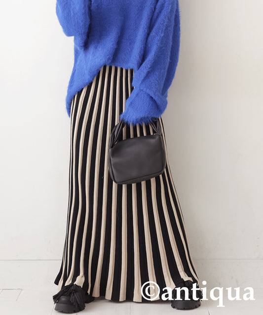 Ladies Knitted long flare skirt vertical stripes