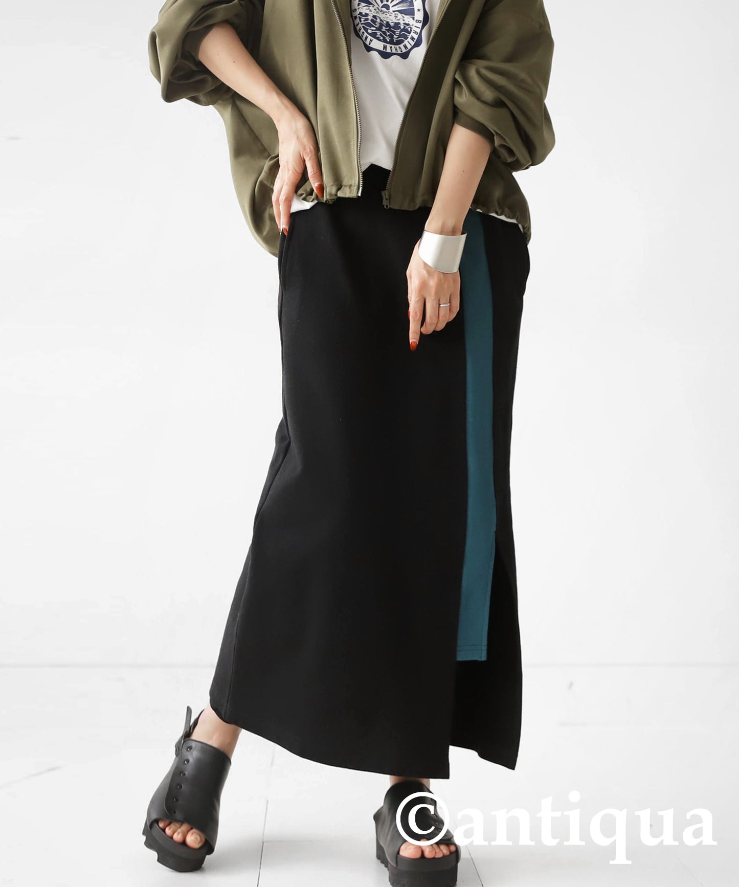 pile fabric Ladies Long skirt bicolor