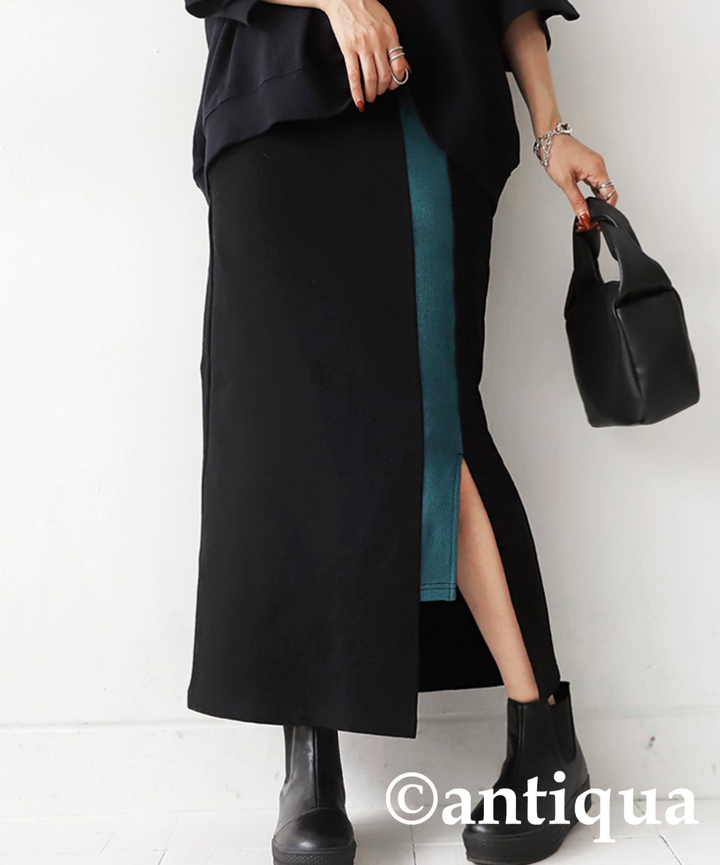 pile fabric Ladies Long skirt bicolor