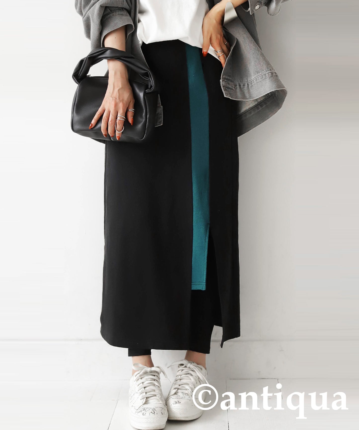 pile fabric Ladies Long skirt bicolor