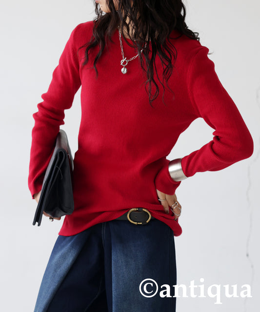 Crew neck rib knit Ladies