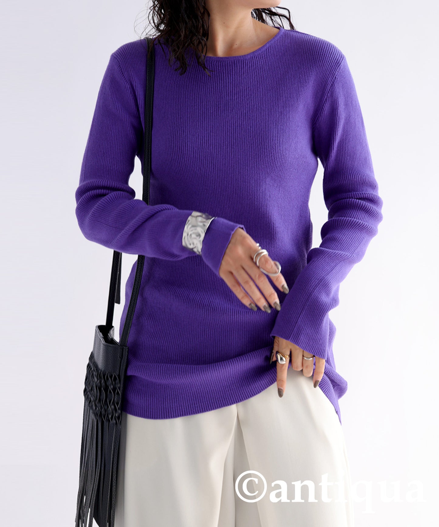 Crew neck rib knit Ladies